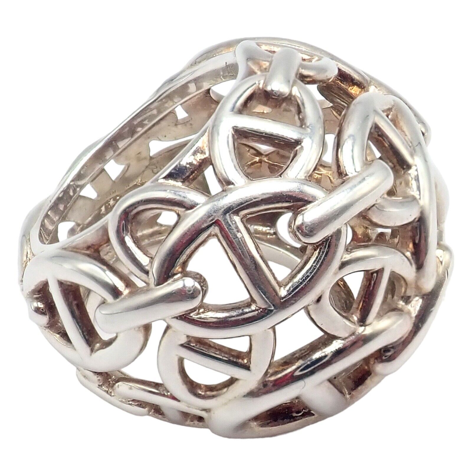 Authentic! Hermes Sterling Silver Large Chaine D'anchre Dome Ring sz 4.5 | Fortrove