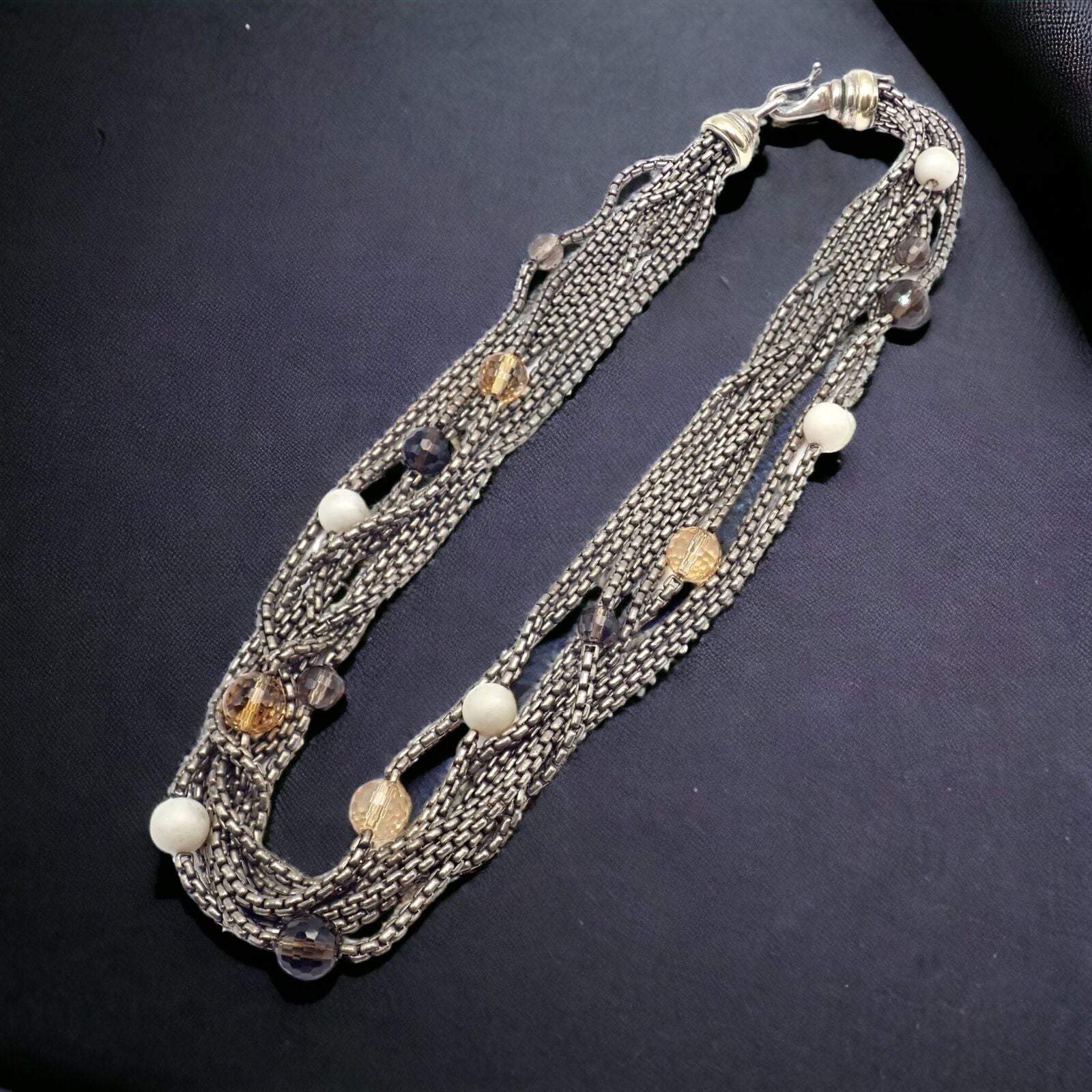 David Yurman DY 18k Yellow Gold Sterling Silver 8 Strand Box Chain Necklace | Fortrove