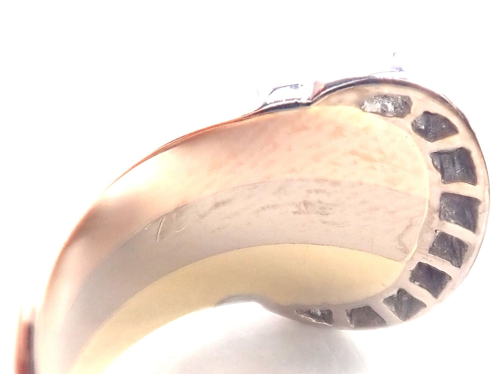 Authentic! Cartier Diamond Double C 18k Tri-Color Gold Band Ring Size 54 US 6.75 | Fortrove