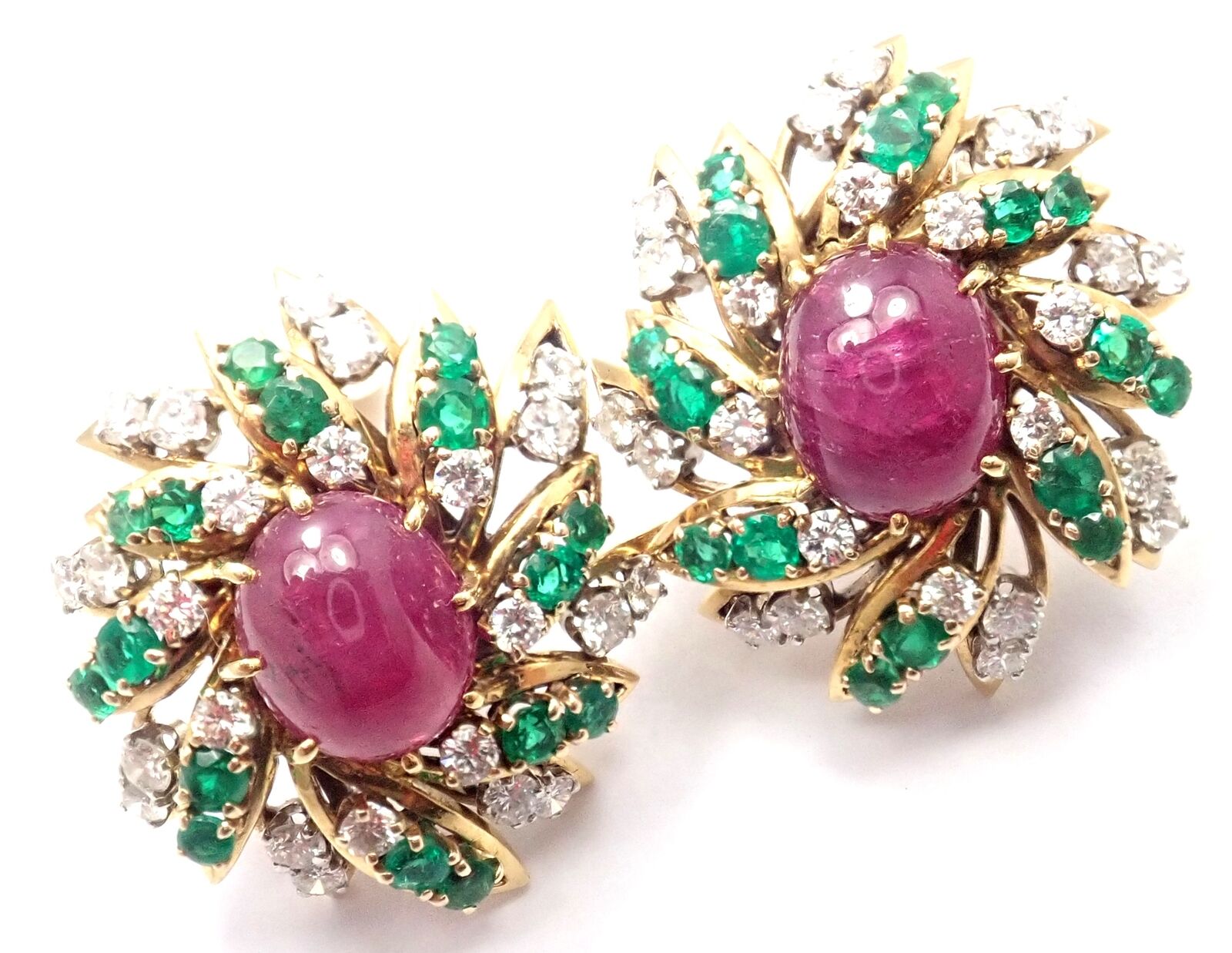 David Webb Jewelry & Watches:Fine Jewelry:Earrings Authentic! David Webb 18k Yellow Gold Platinum 3ct Diamond Emerald Ruby Earrings