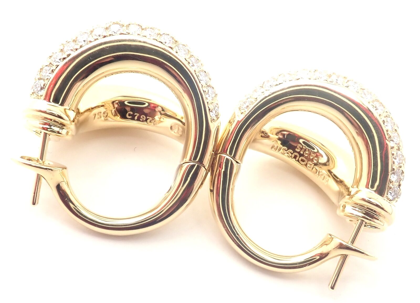 Authentic! Mauboussin Paris 18k Yellow Gold Diamond Double Hoop Earrings | Fortrove
