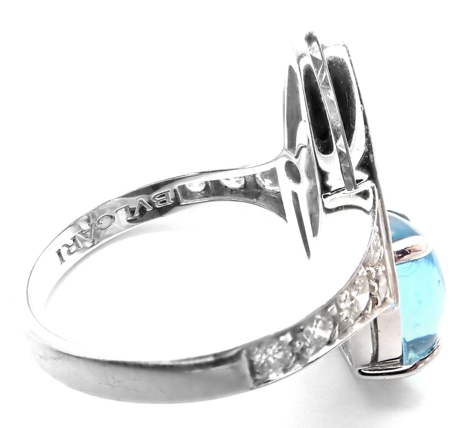 Rare! Authentic Bvlgari Bulgari Elysia 18k White Gold Diamond Blue Topaz Ring | Fortrove