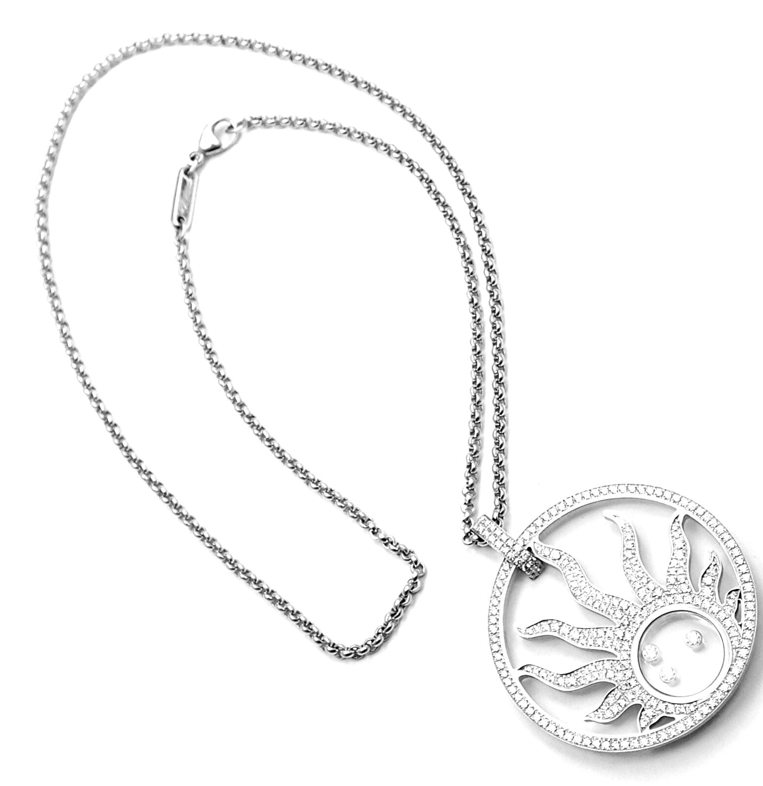Authentic! Chopard Happy Diamond Sun 18K White Gold Pendant Necklace | Fortrove