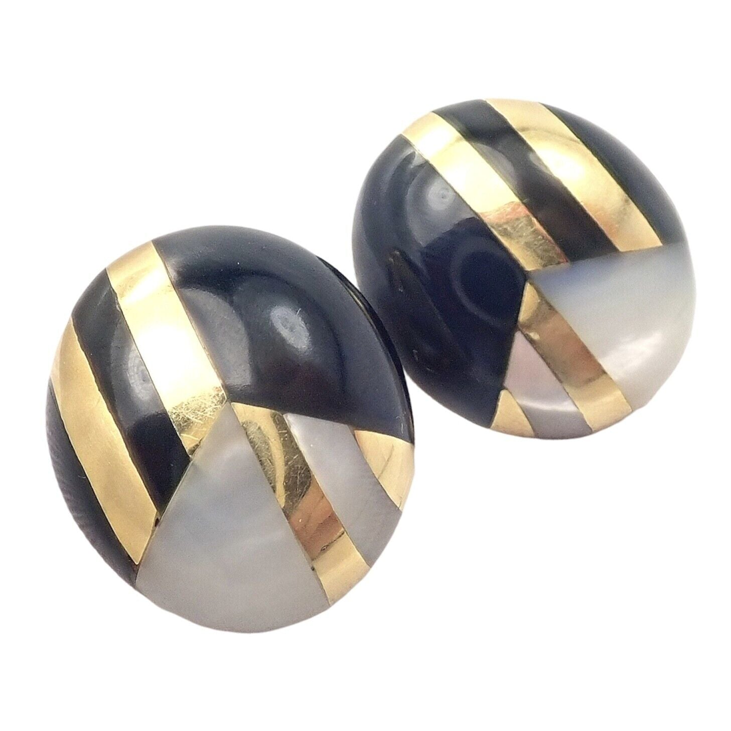 Rare! Tiffany & Co Cummings 18k Yellow Gold Mother of Pearl Black Jade Earrings | Fortrove
