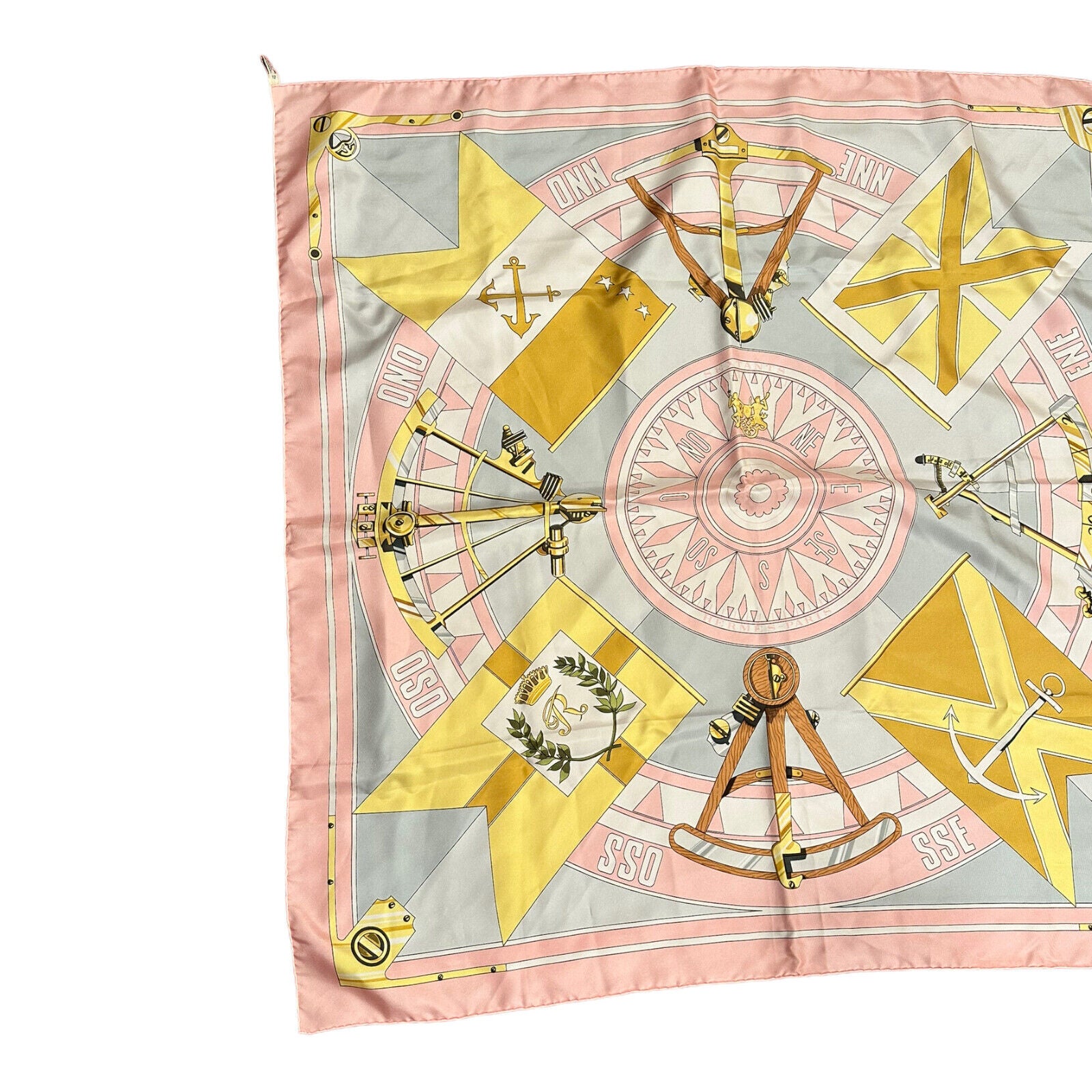 Authentic! Hermes Carre Sextants Nautical Vintage 90cm Light Pink Silk Scarf | Fortrove