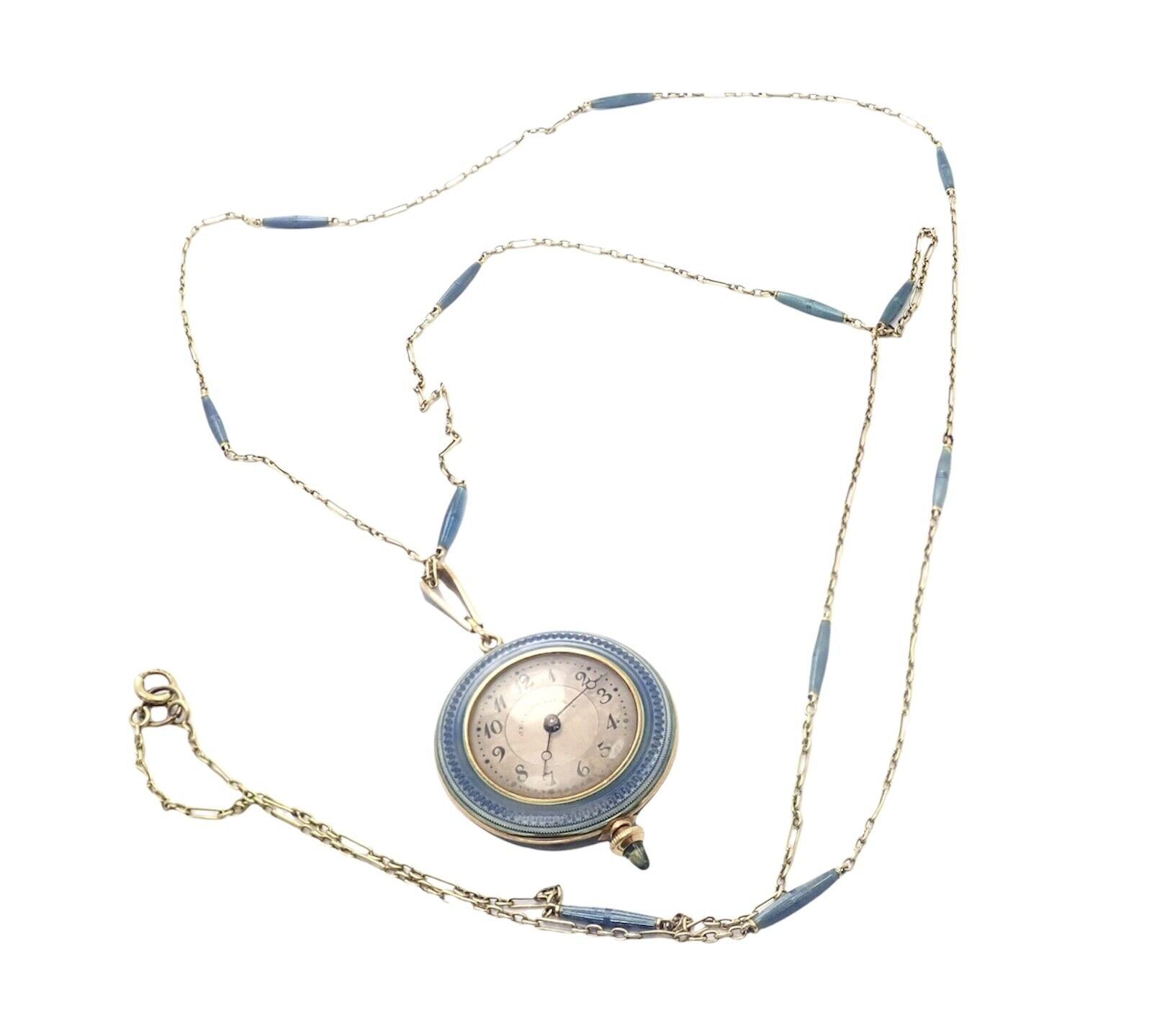 Vintage JE Caldwell Longines 14k Yellow Gold Diamond Enamel 32" Pendant Watch | Fortrove