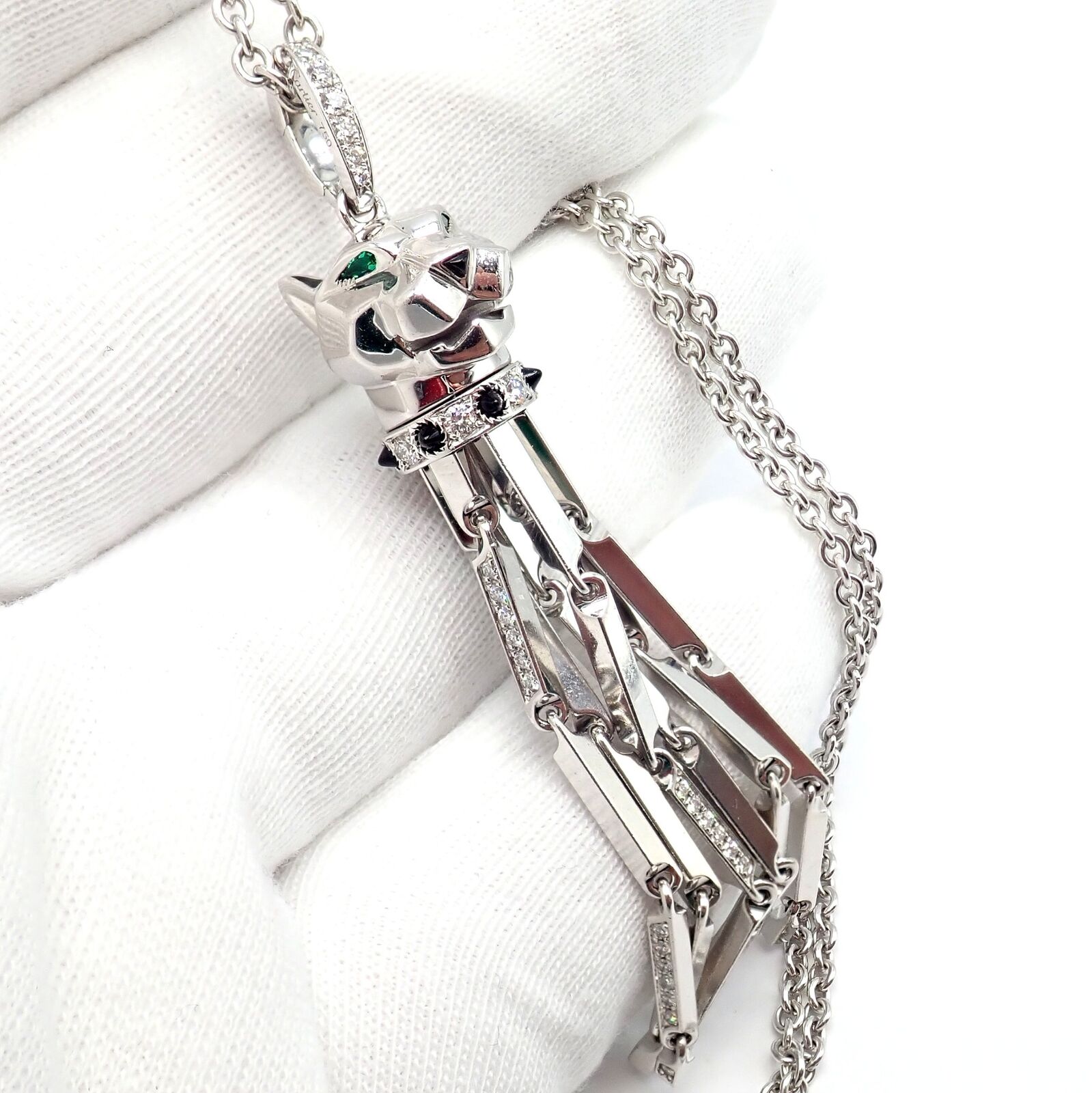 Cartier Jewelry & Watches:Fine Jewelry:Necklaces & Pendants Panthere de Cartier Panther 18k White Gold Diamond Emerald Onyx Pendant Necklace
