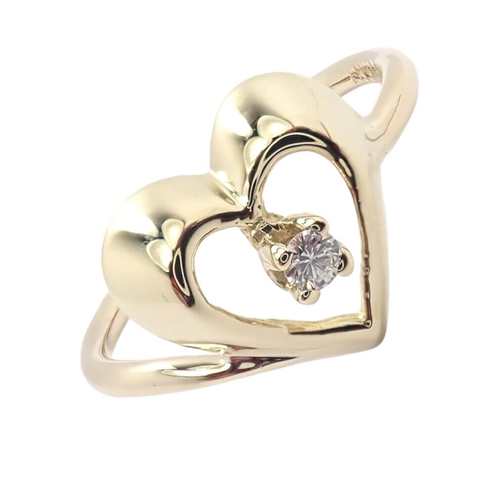 Authentic! Vintage Tiffany & Co 18k Yellow Gold Diamond Heart Ring | Fortrove