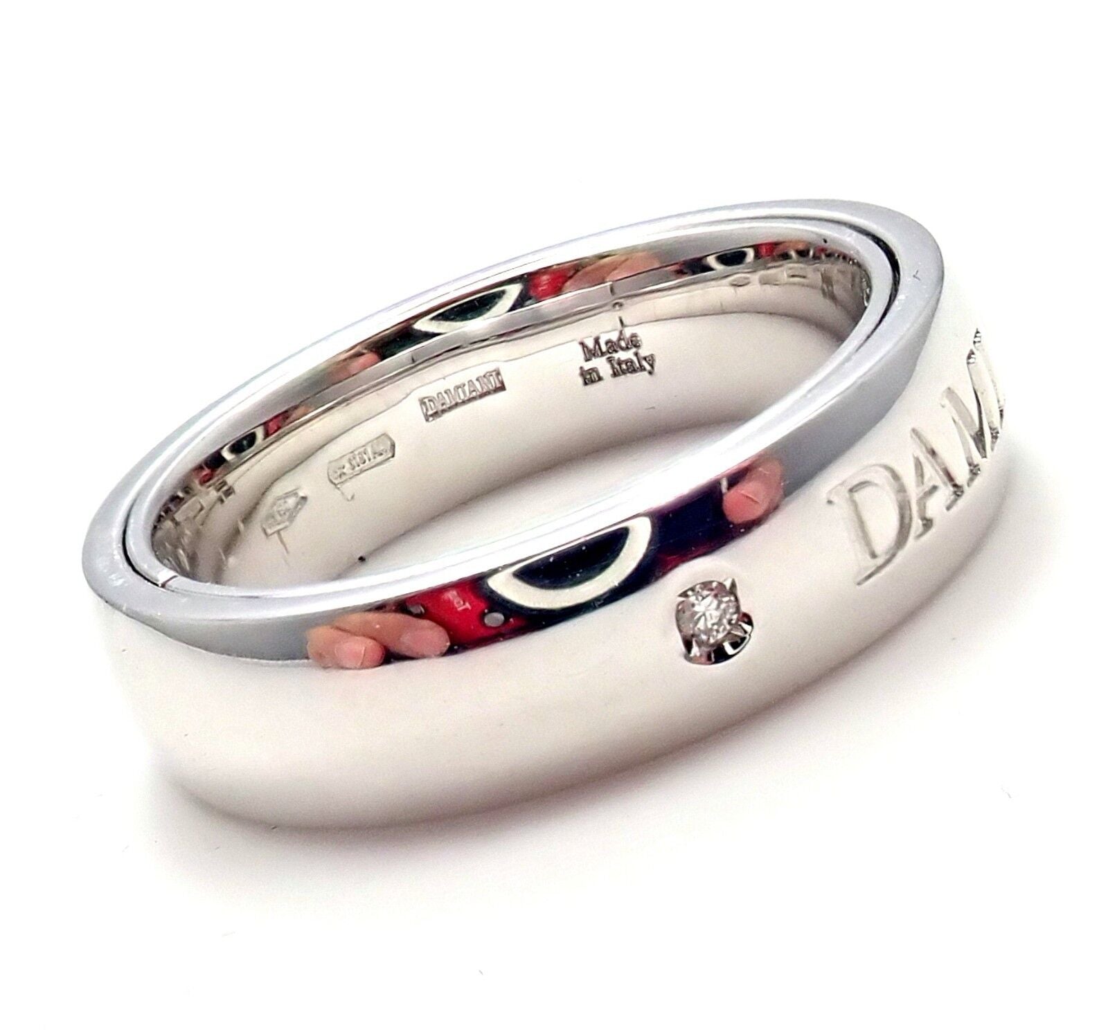 Authentic Damiani 18k White Gold 2 Diamond 5.5mm Double Band Ring Sz 7 | Fortrove