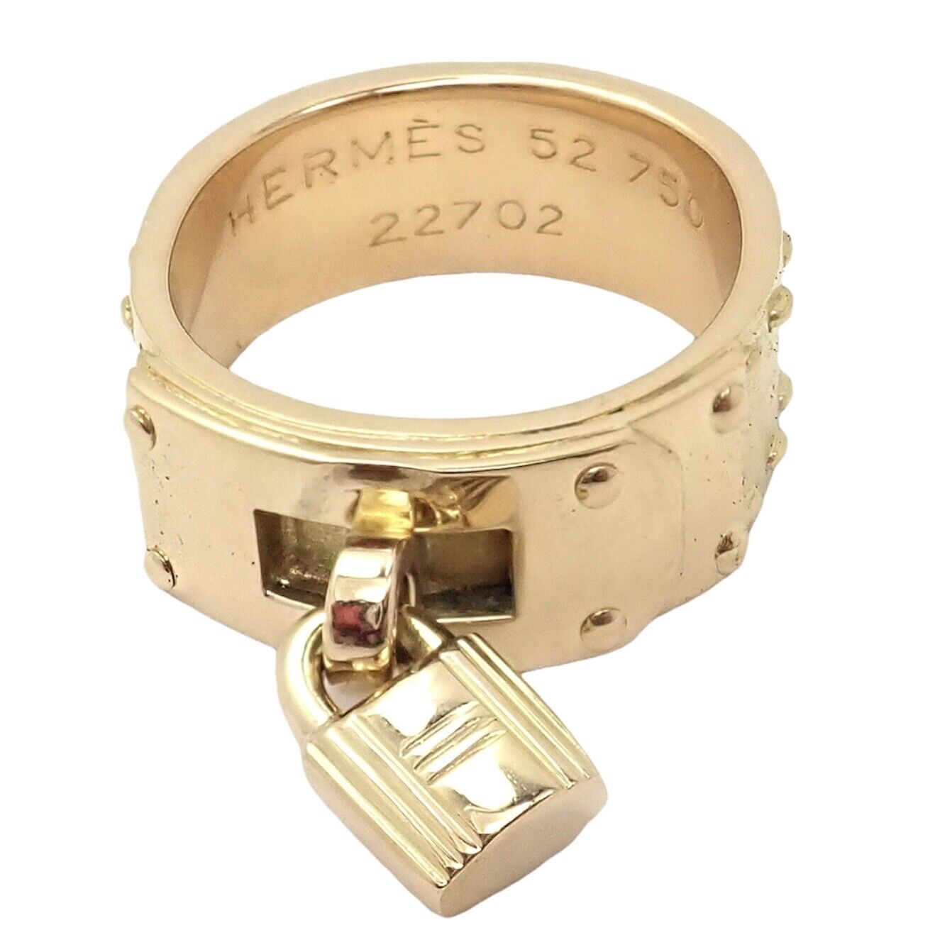 Rare! Authentic Vintage Hermes 18k Yellow Gold "H" Lock Band Ring Size 52 | Fortrove