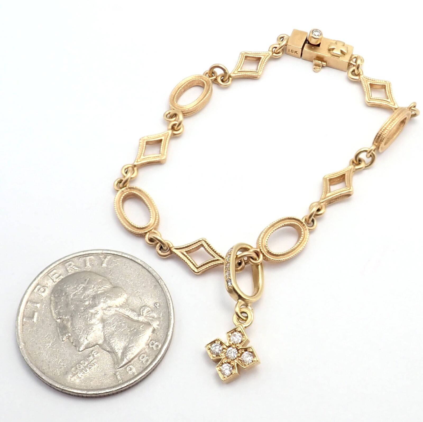 Rare Loree Rodkin 18k Yellow Gold Diamond Cross Bracelet | Fortrove