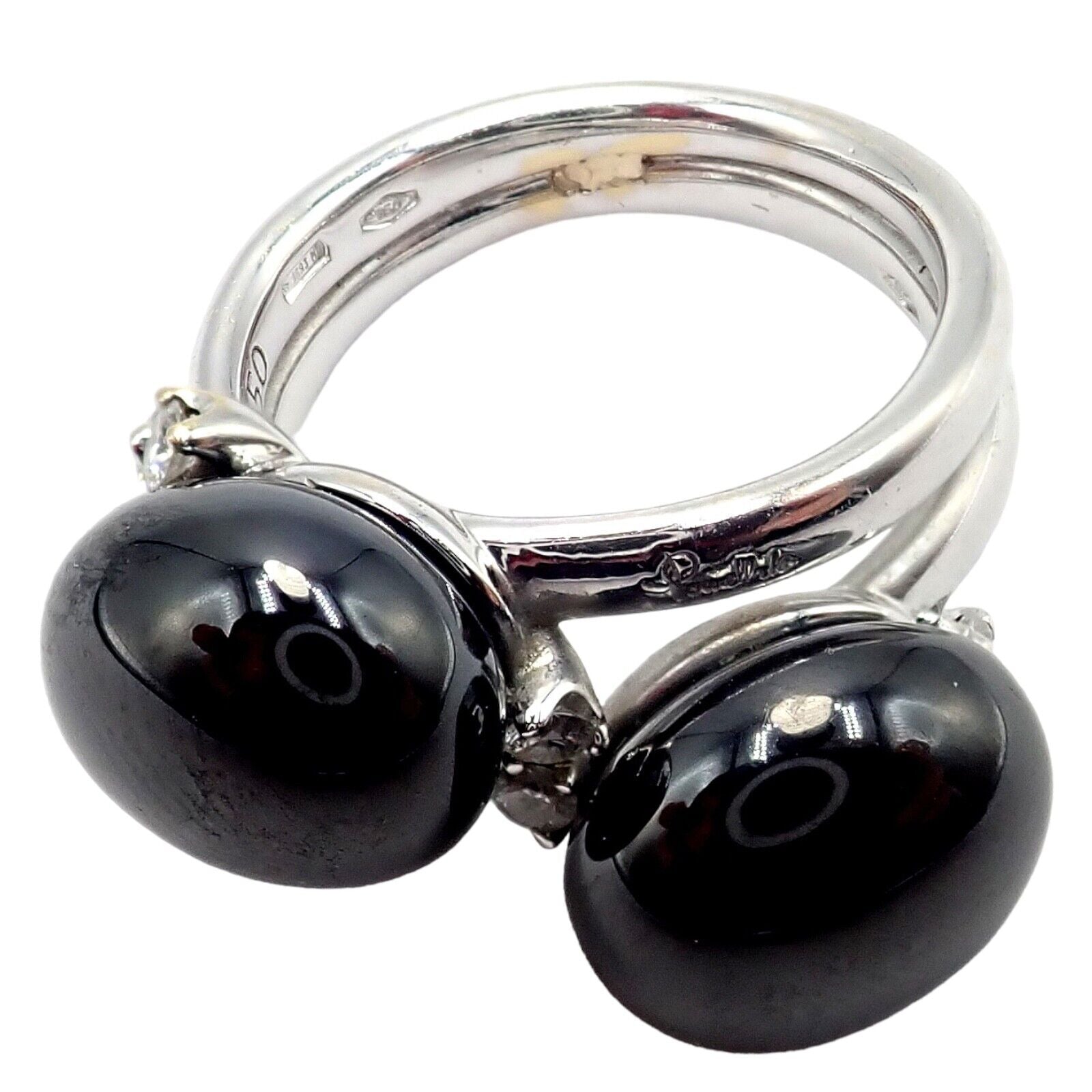 Authentic! Pomellato Capri 18k White Gold Diamond Twin Black Ceramic Ring | Fortrove