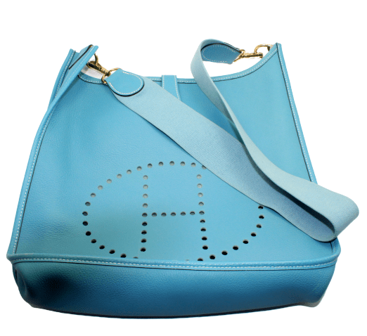 Authentic! Hermes Evelyne Blue Jean Clemence Leather GM Handbag Purse | Fortrove