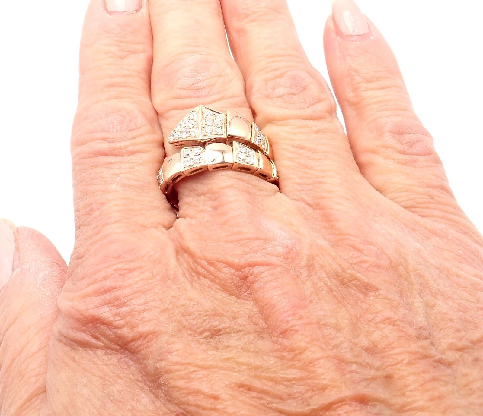 Authentic Bulgari Bvlgari Serpenti Viper 18k Rose Gold Diamond Band Ring Sz 8.75 | Fortrove