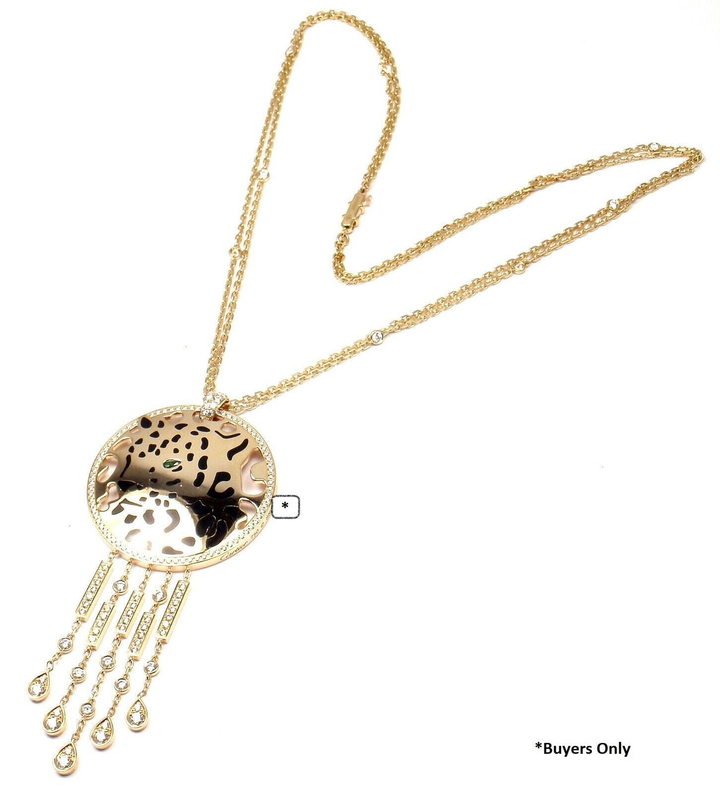 Authentic! Cartier Panther 18k Yellow Gold Diamond Tsavorite Lacquer Necklace | Fortrove