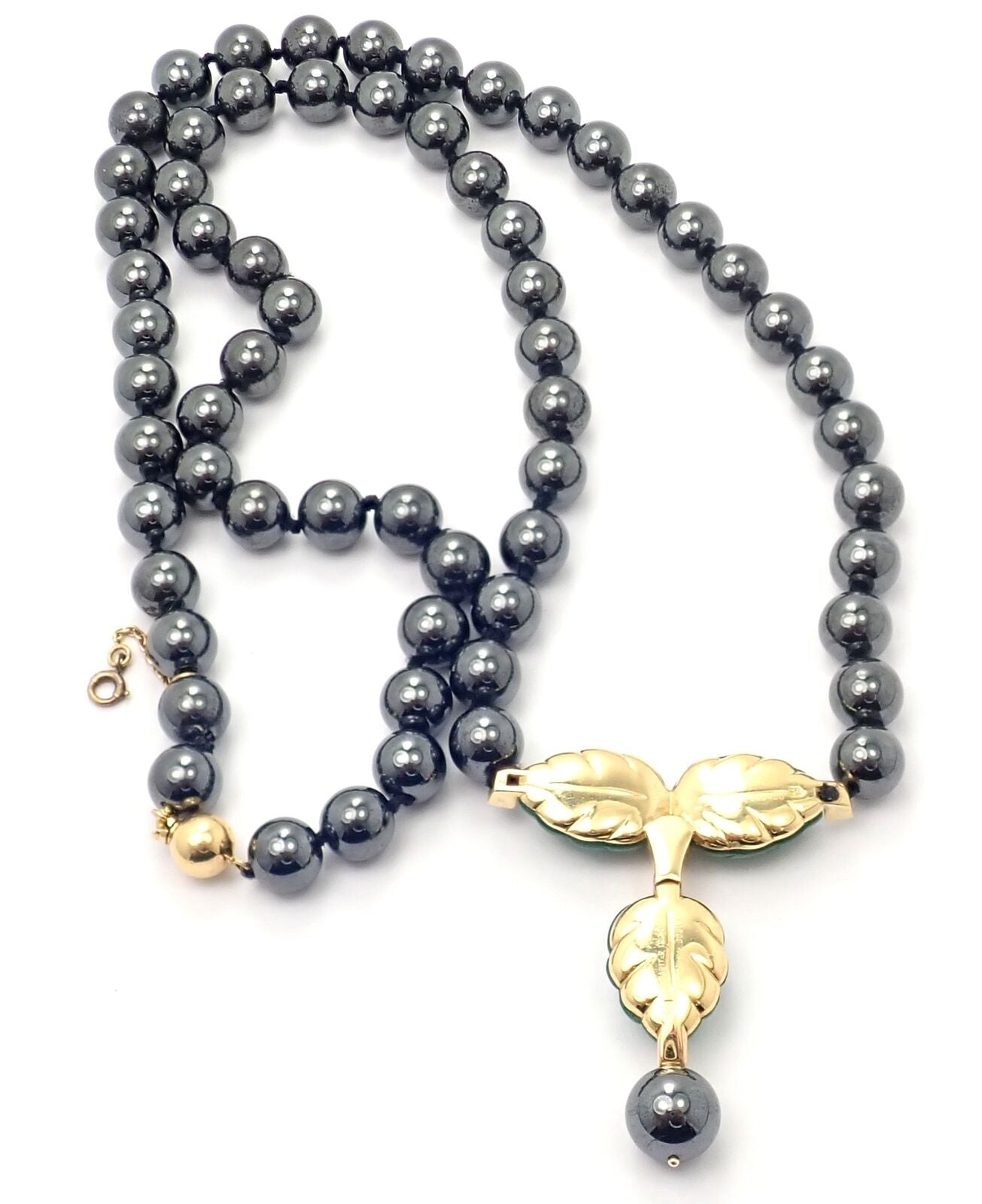 Authentic! Cartier 18k Yellow Gold Hematite Bead Diamond Chalcedony Necklace | Fortrove
