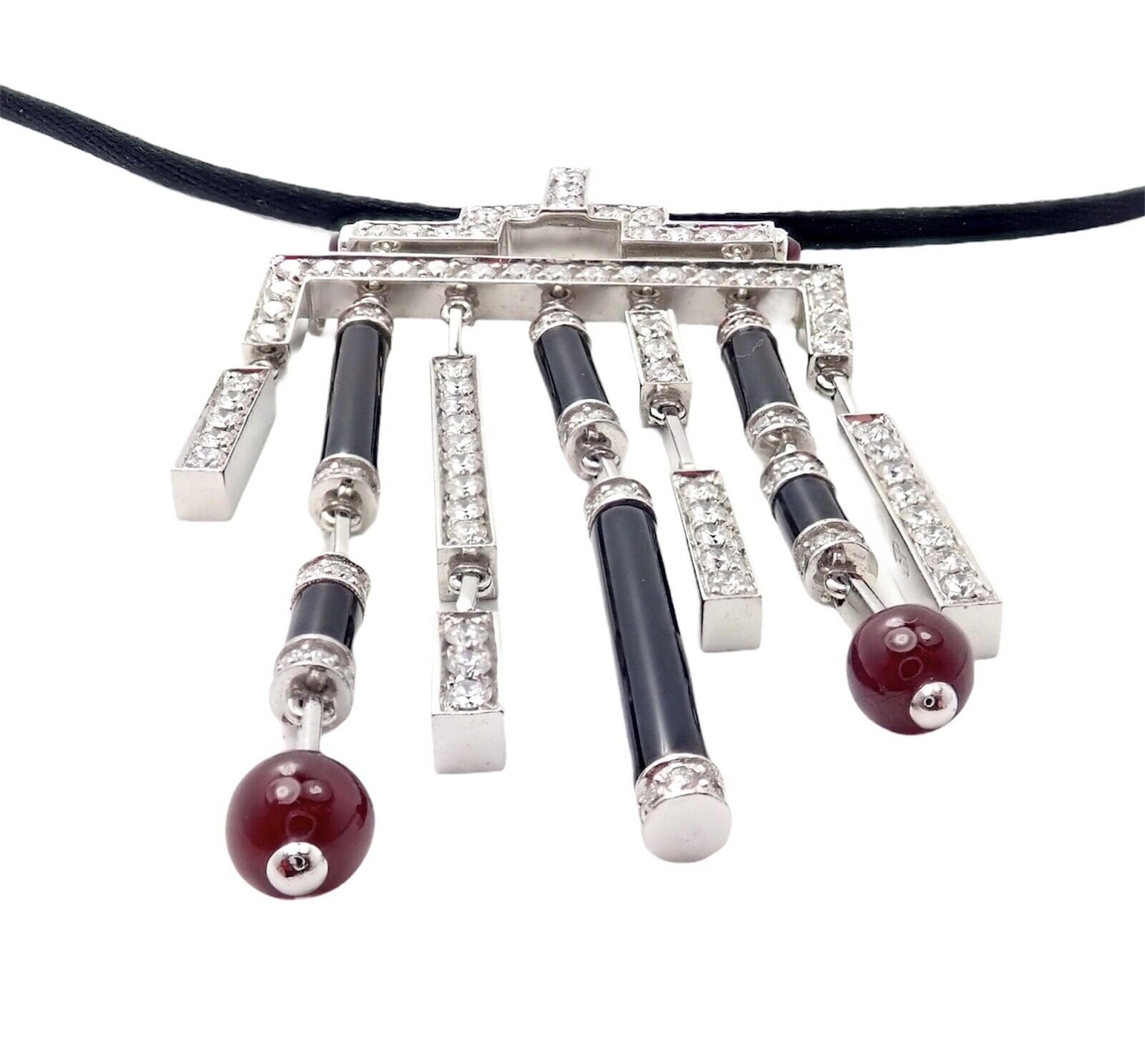 Cartier Le Baiser Du Dragon 18k White Gold Onyx Ruby Diamond Necklace w/ Paper | Fortrove