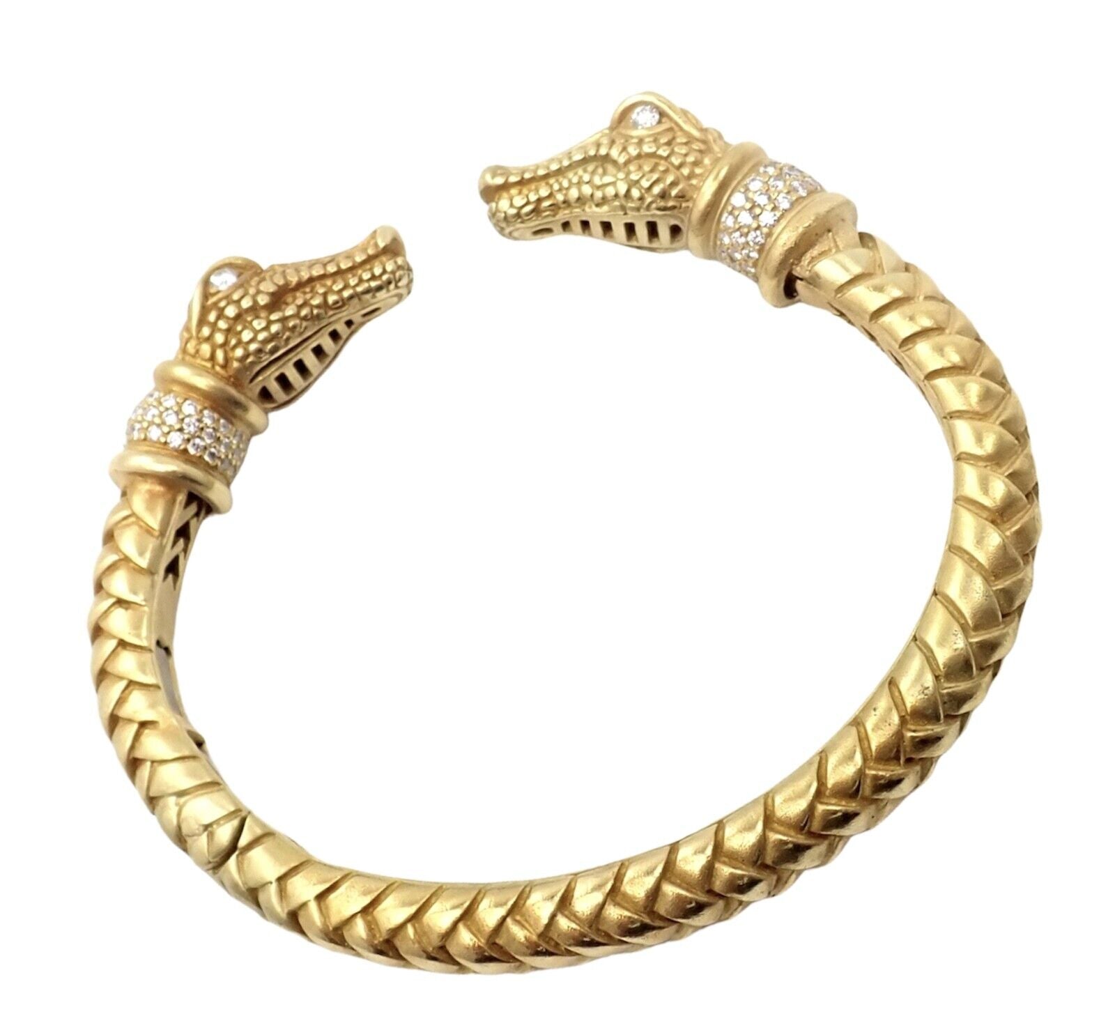 Authentic! Kieselstein Cord 18k Yellow Gold Diamond Two Alligator Heads Bracelet | Fortrove