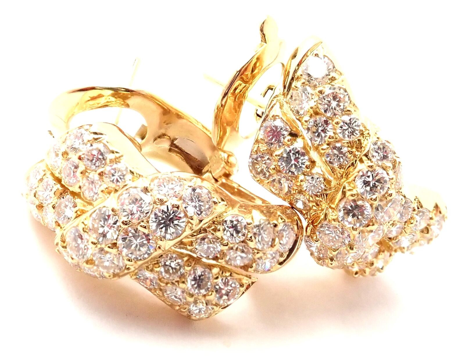 Rare! Authentic Van Cleef & Arpels 18k Yellow Gold Diamond Bow Earrings Paper | Fortrove