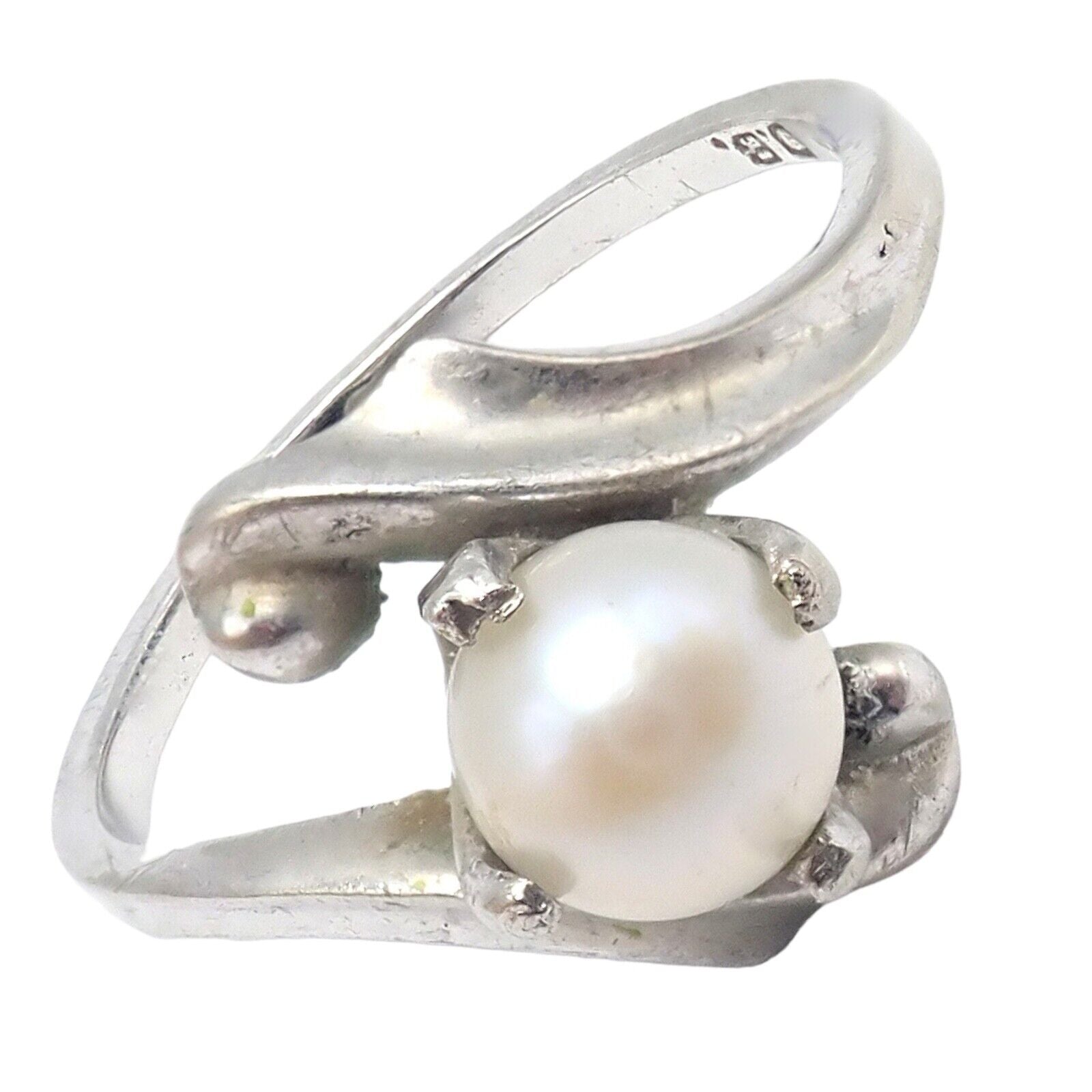 Vintage Estate 10k White Gold Pearl DB Dawkins Benny Ring sz 6.5 | Fortrove