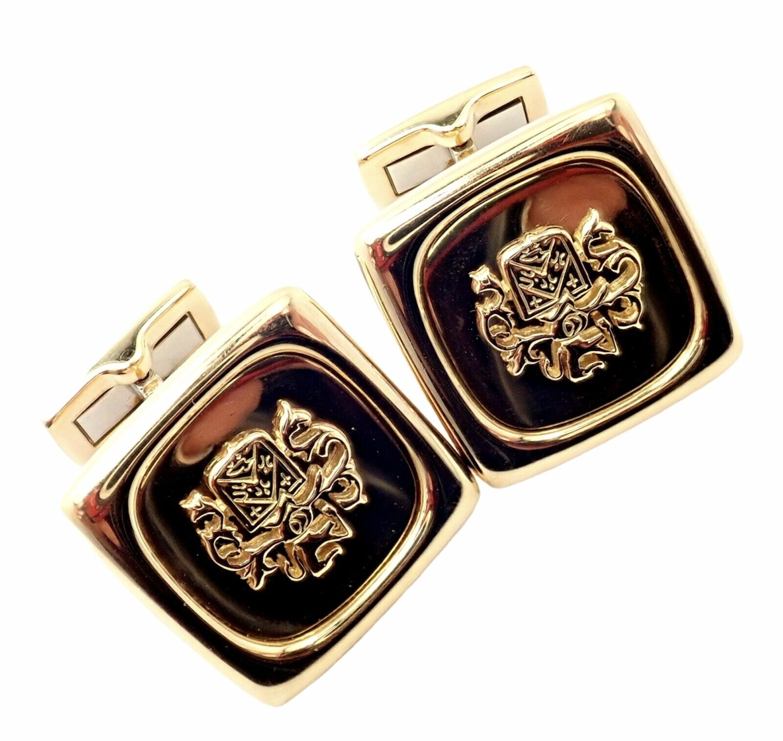 Rare! Authentic Piaget 18k Yellow Gold Coat Of Arms Cufflinks | Fortrove