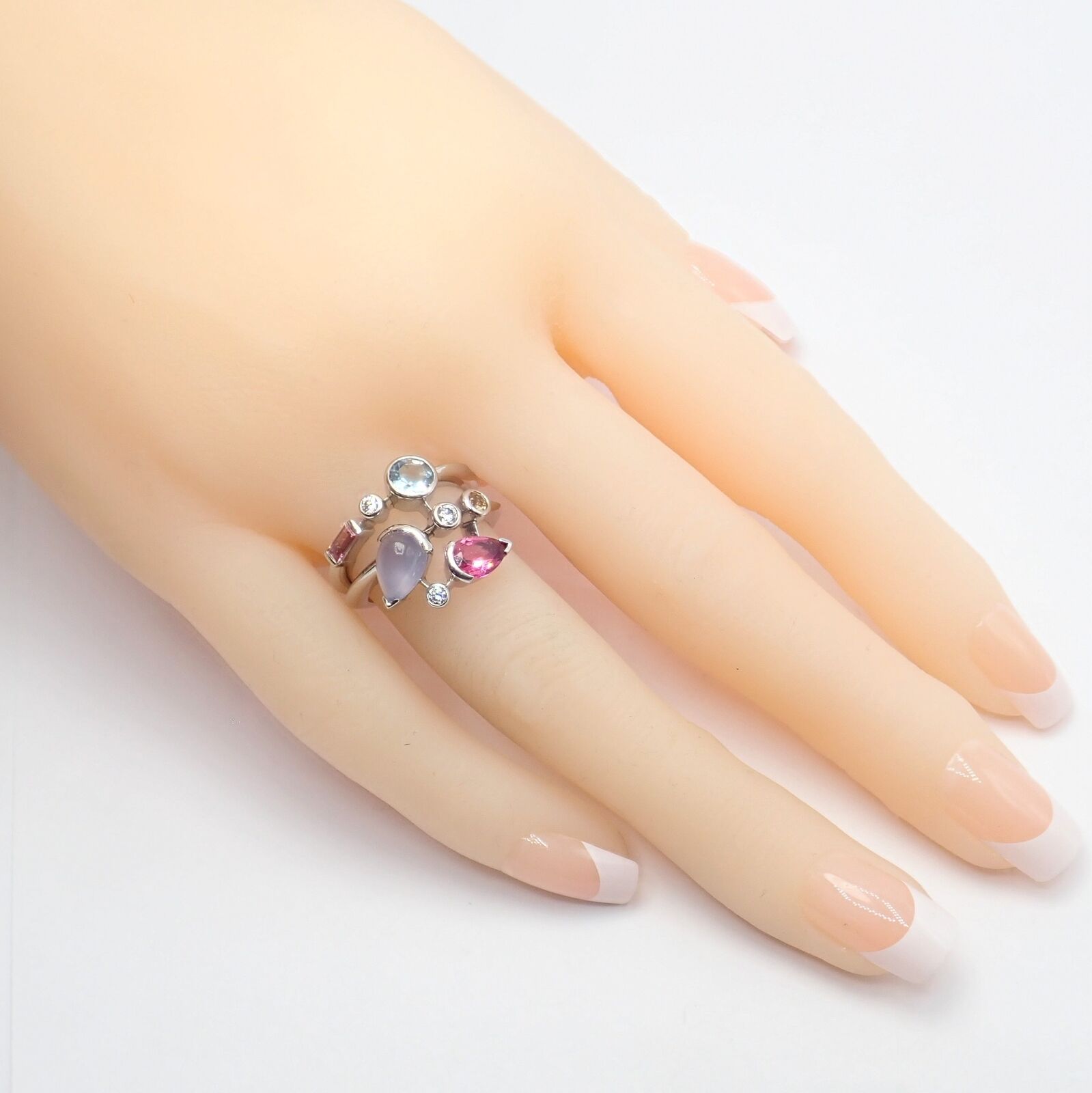 Cartier Meli Melo Platinum Chalcedony Tourmaline Garnet Diamond Ring sz 5.75 | Fortrove