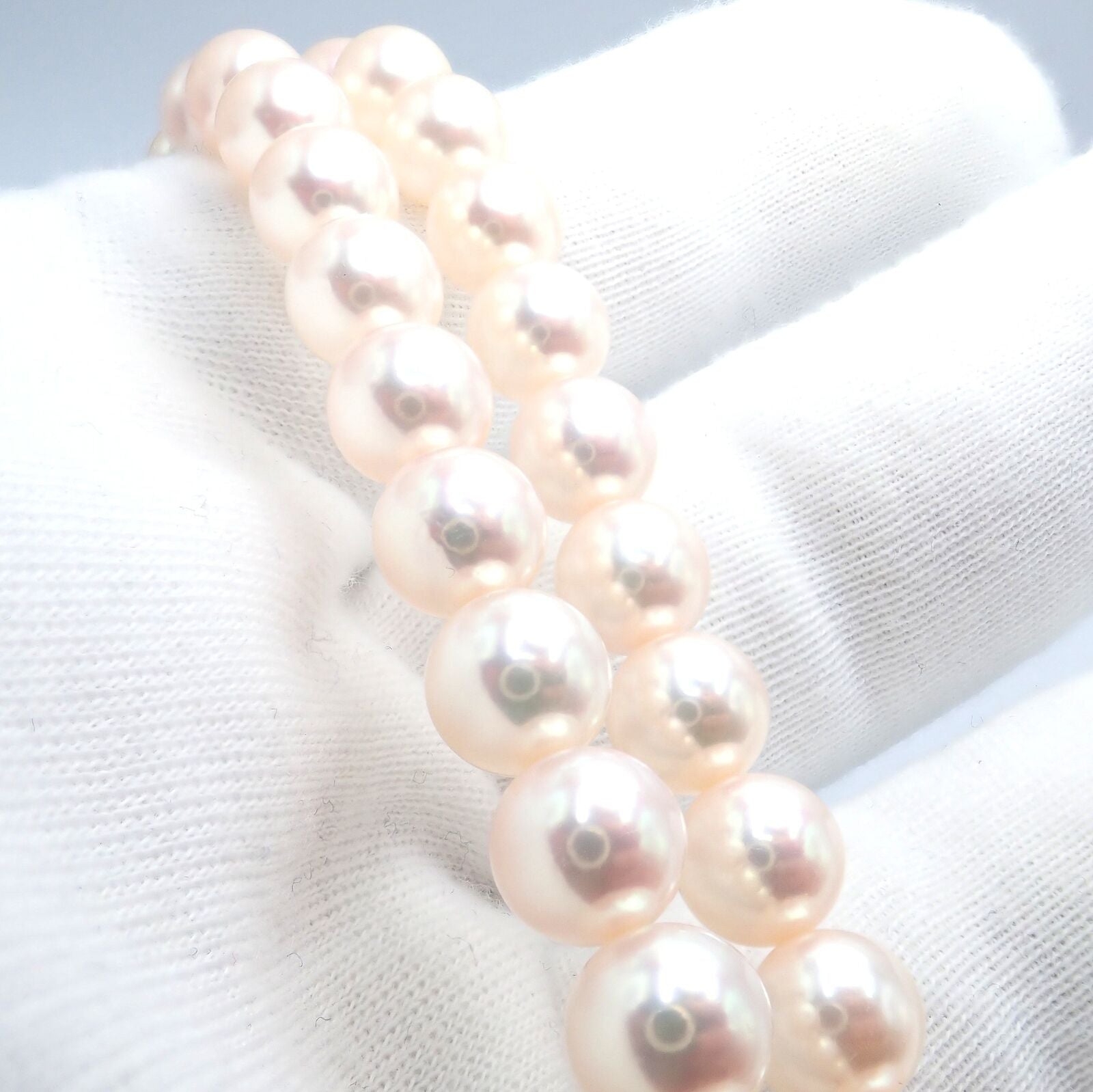 Authentic! Mikimoto 18k Yellow Gold Diamond Double Strand 8mm Pearl Necklace | Fortrove