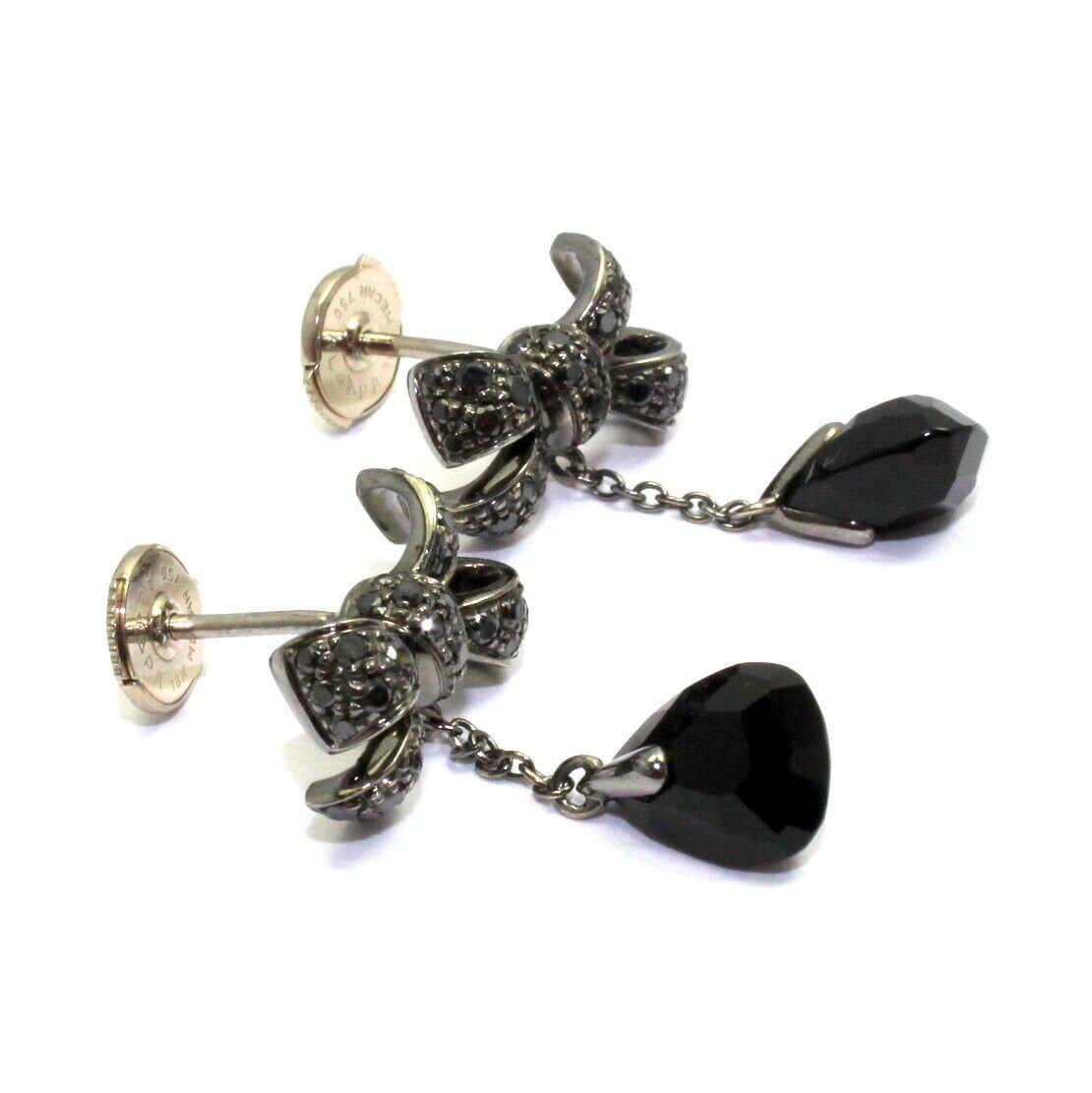 Rare! Authentic Pomellato 18k White Gold Black Diamond Onyx Drop Bow Earrings | Fortrove