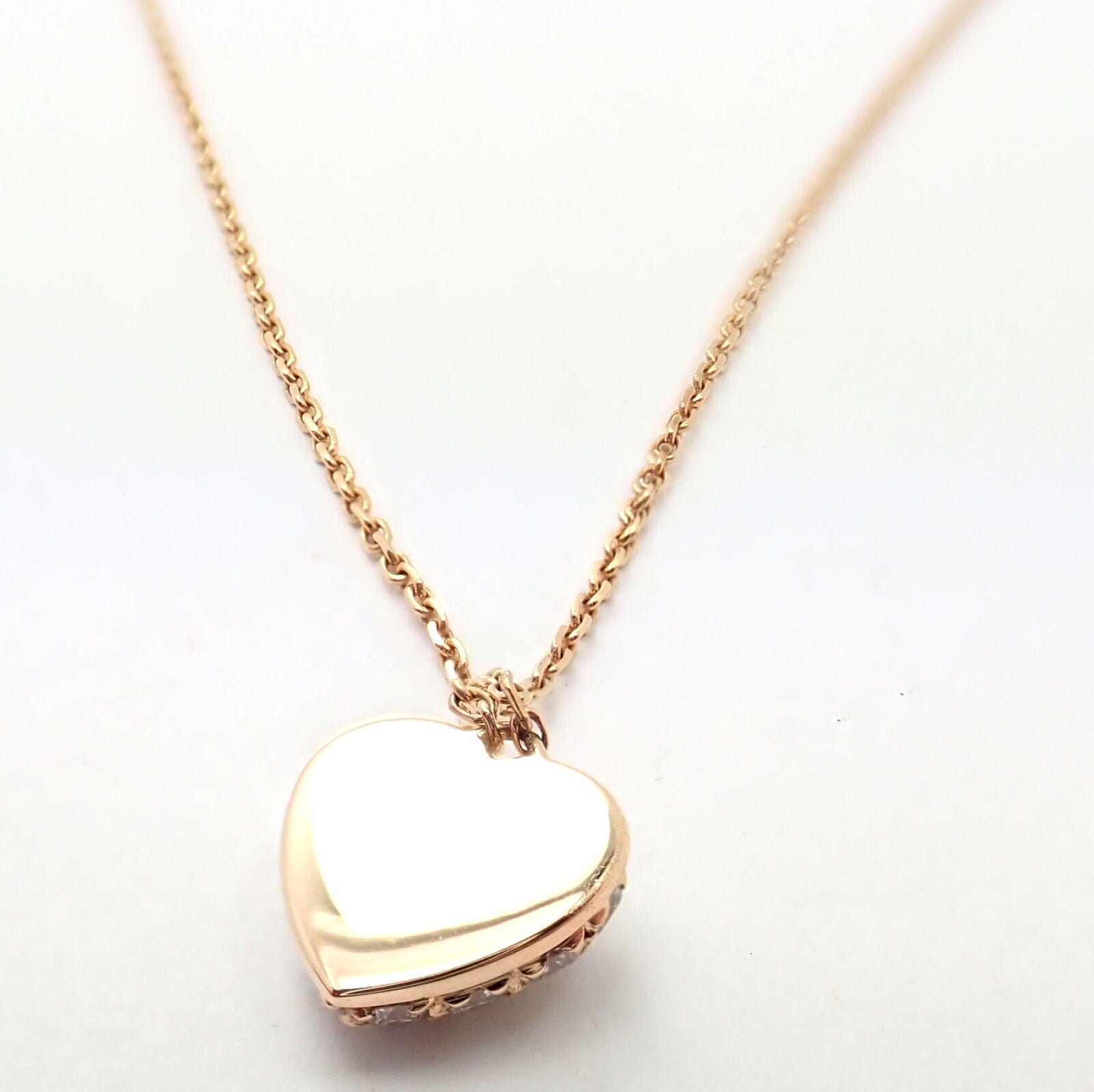 Authentic! Cartier Small Heart 18k Rose Gold Pave Diamond Pendant Necklace | Fortrove