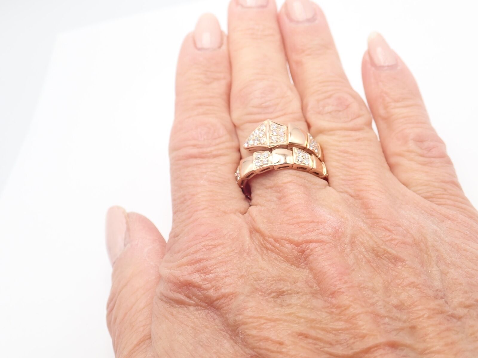 Authentic Bulgari Bvlgari Serpenti Viper 18k Rose Gold Diamond Band Ring Sz 8.75 | Fortrove