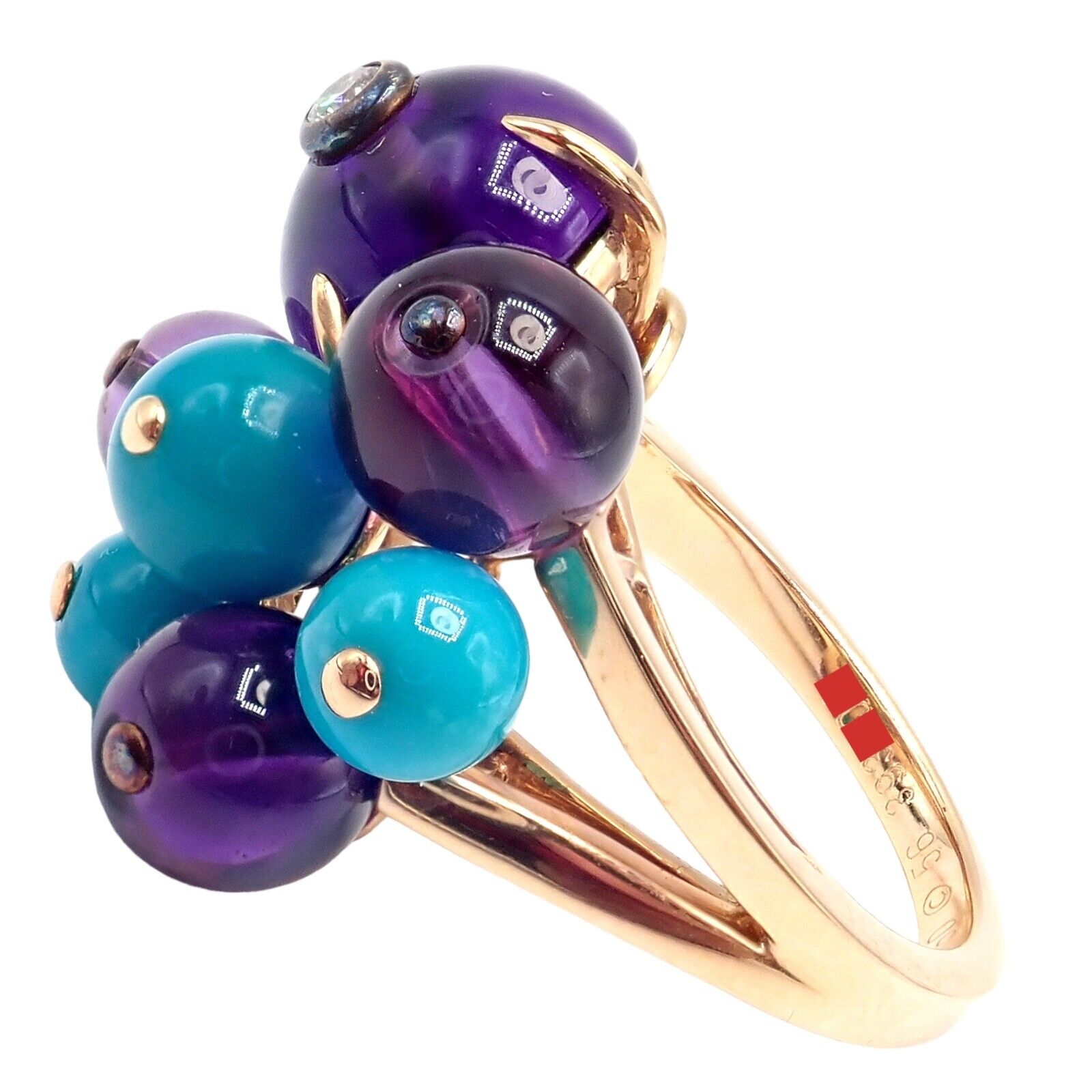 Rare! Authentic Cartier 18k Rose Gold Turquoise Diamond Delices De Goa Ring | Fortrove