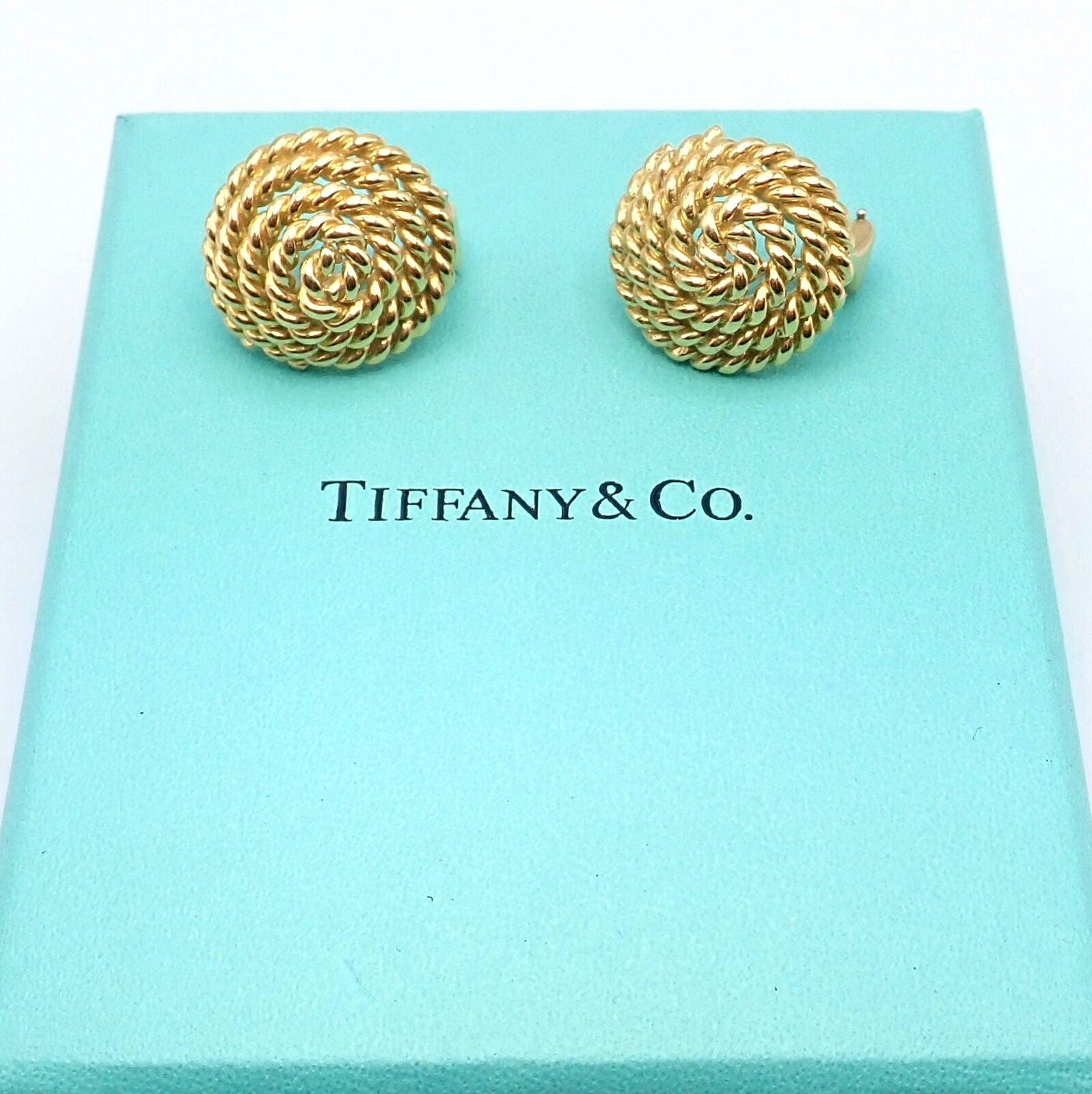 Rare! Authentic Vintage Tiffany & Co 18k Yellow Gold Large Coiled Rope Earrings | Fortrove