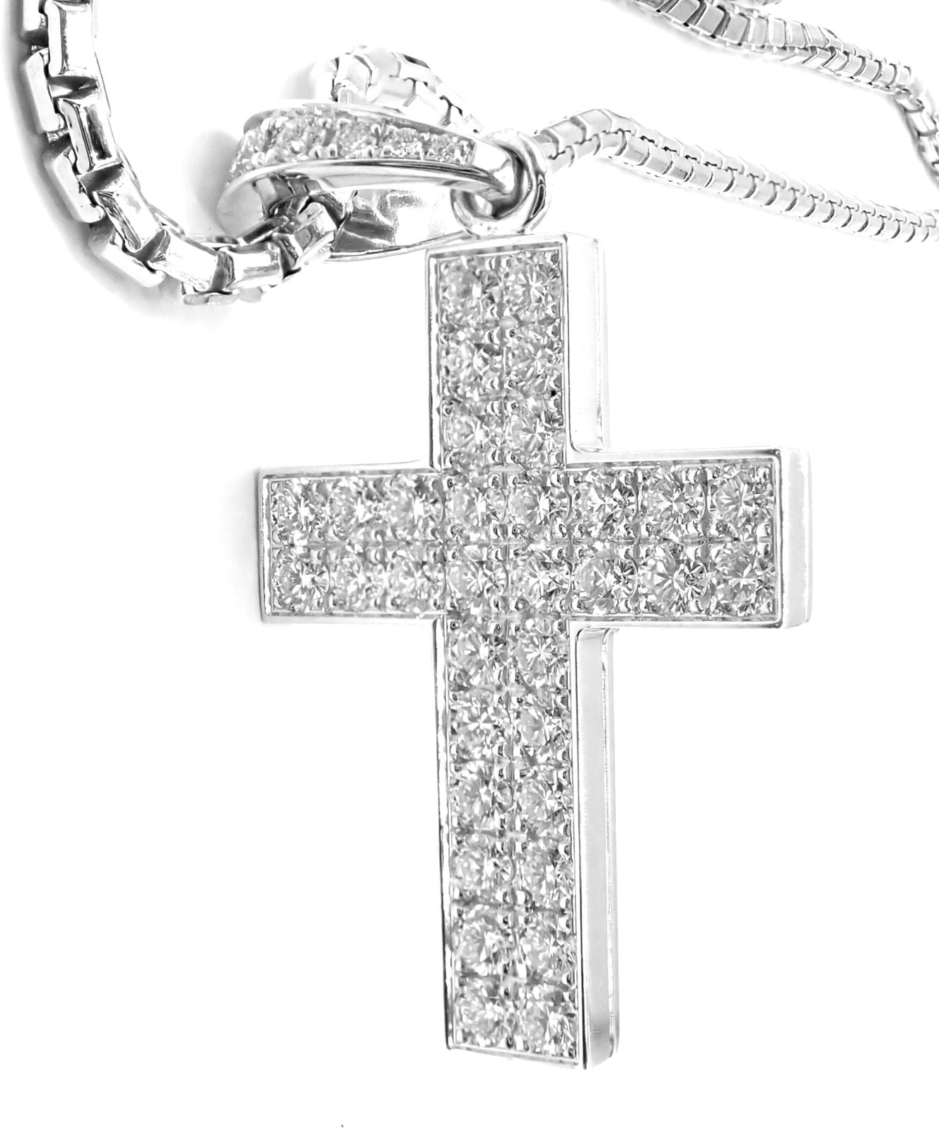 Authentic Cartier Cross 18k White Gold Diamond Charm Pendant Link Necklace Paper | Fortrove