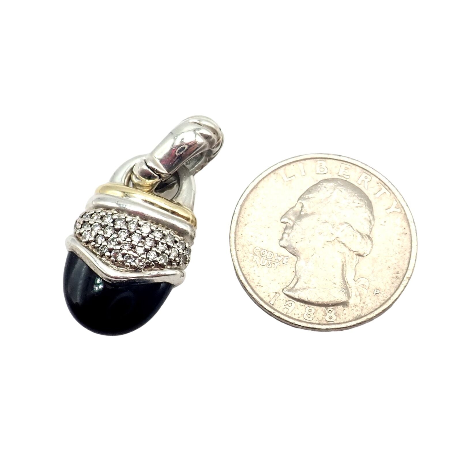 David Yurman 18k Yellow Gold + Silver Onyx Diamond Acorn Pendant | Fortrove