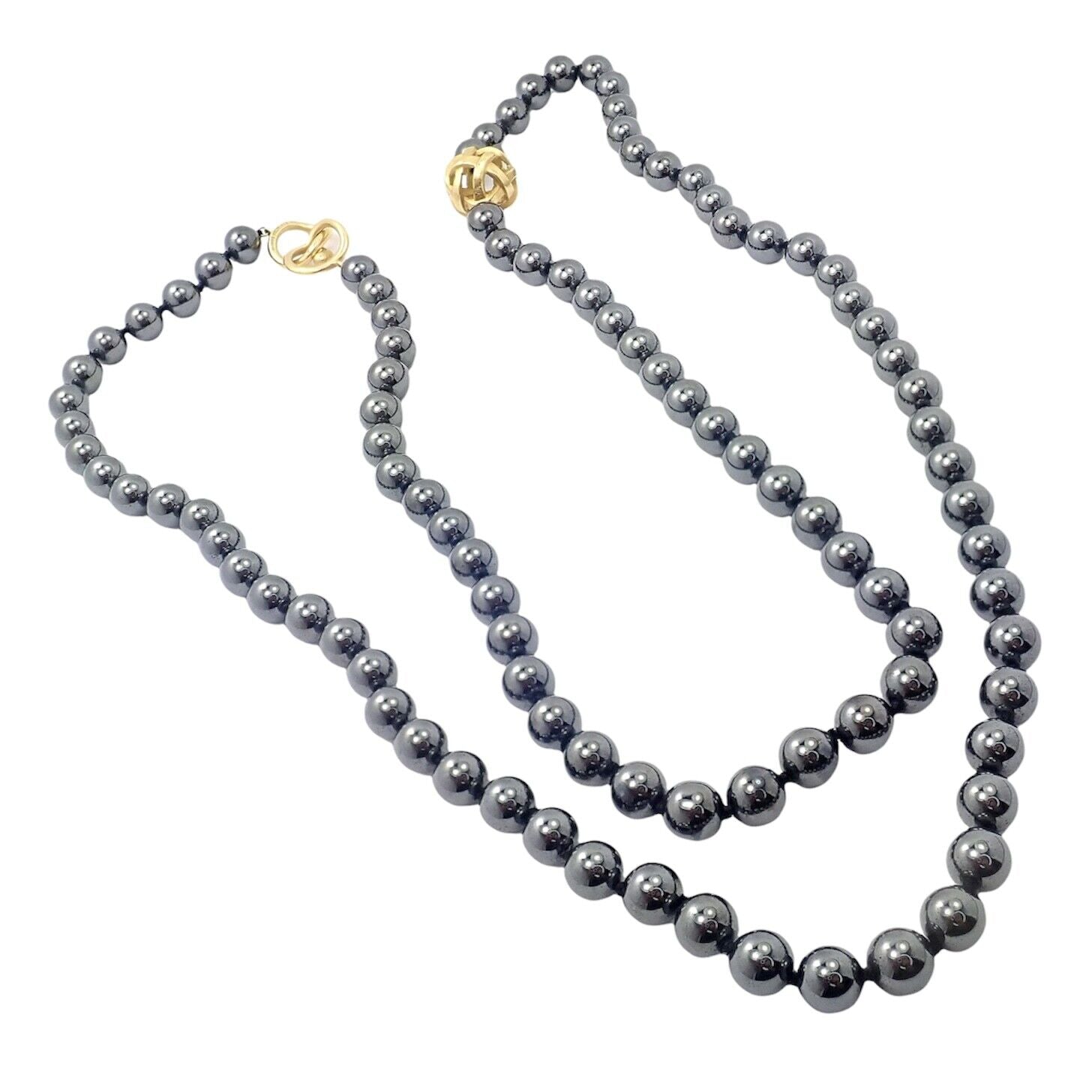 Authentic! Angela Cummings 18k Yellow Gold Hematite Bead 38" Long Necklace 1988 | Fortrove