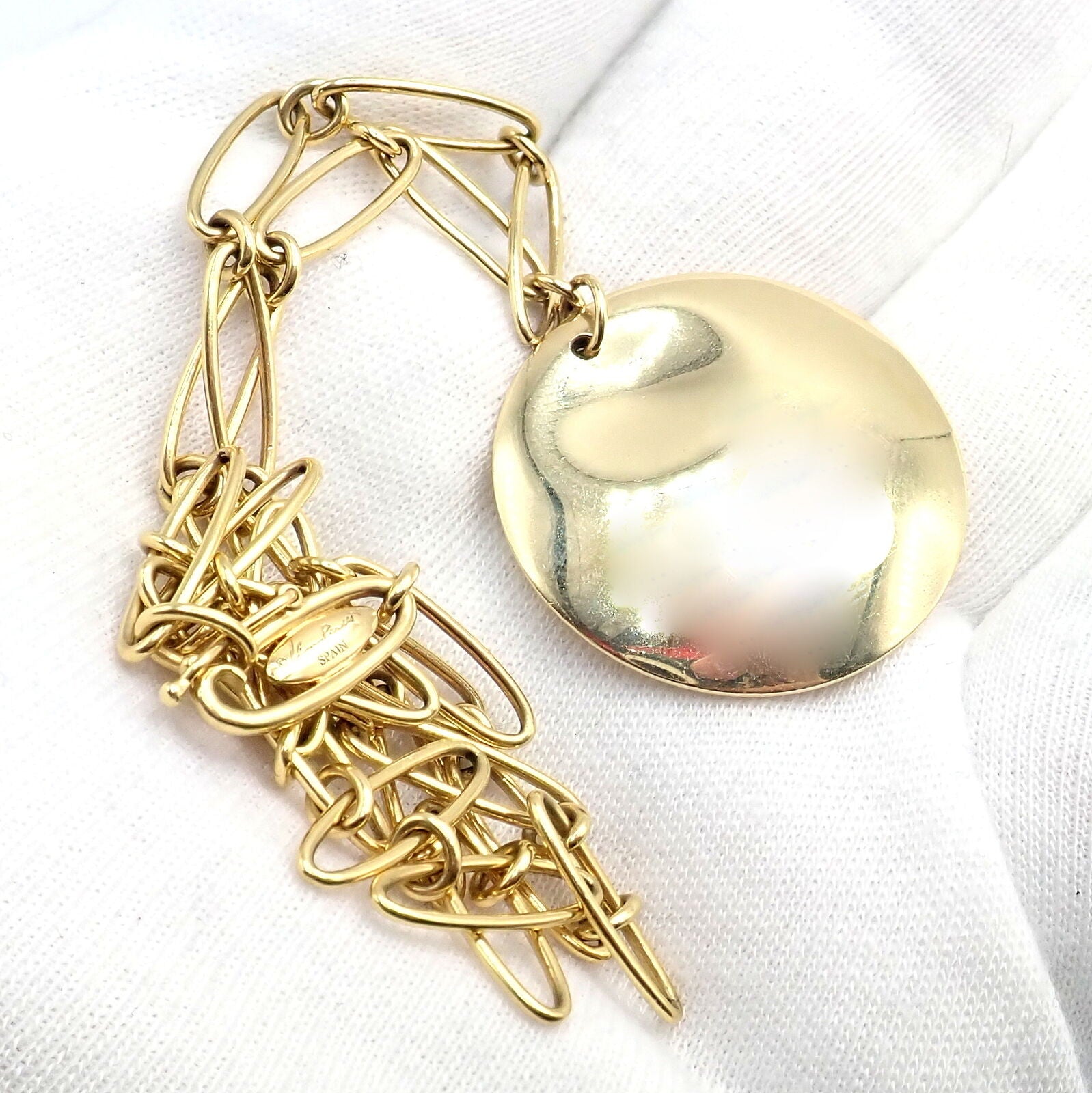 Authentic! Tiffany & Co Peretti 18k Yellow Gold 30mm Disc Pendant Necklace | Fortrove