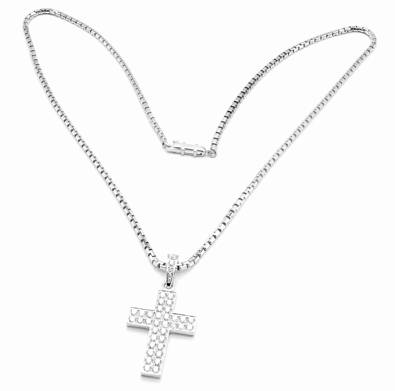Authentic Cartier Cross 18k White Gold Diamond Charm Pendant Link Necklace Paper | Fortrove
