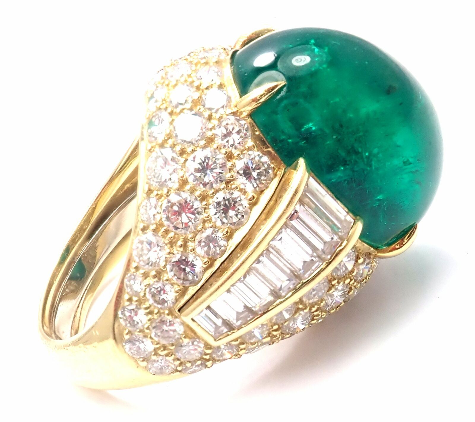 Authentic! David Webb 18k Yellow Gold Diamond Large Colombian Emerald Ring AGL | Fortrove