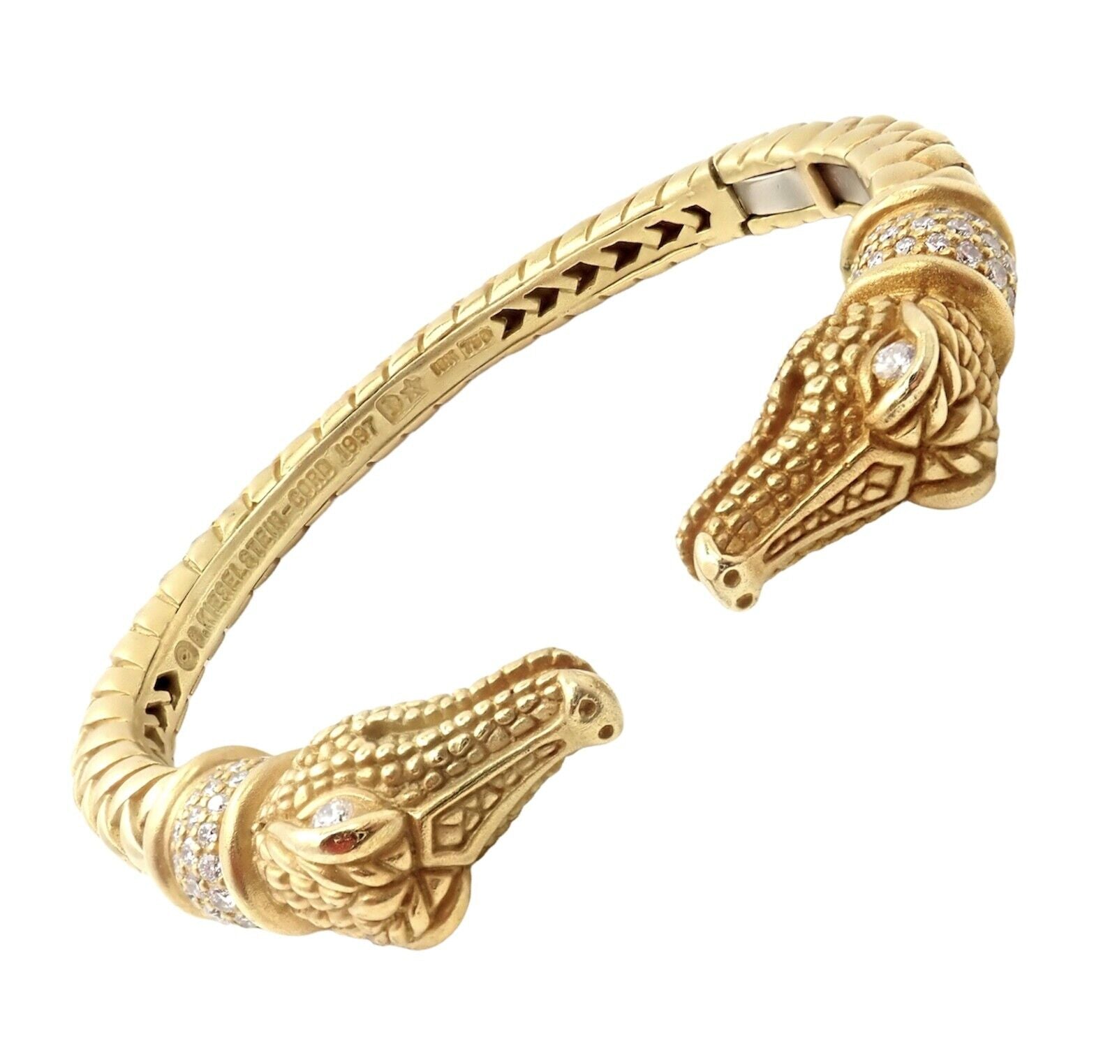 Authentic! Kieselstein Cord 18k Yellow Gold Diamond Two Alligator Heads Bracelet | Fortrove