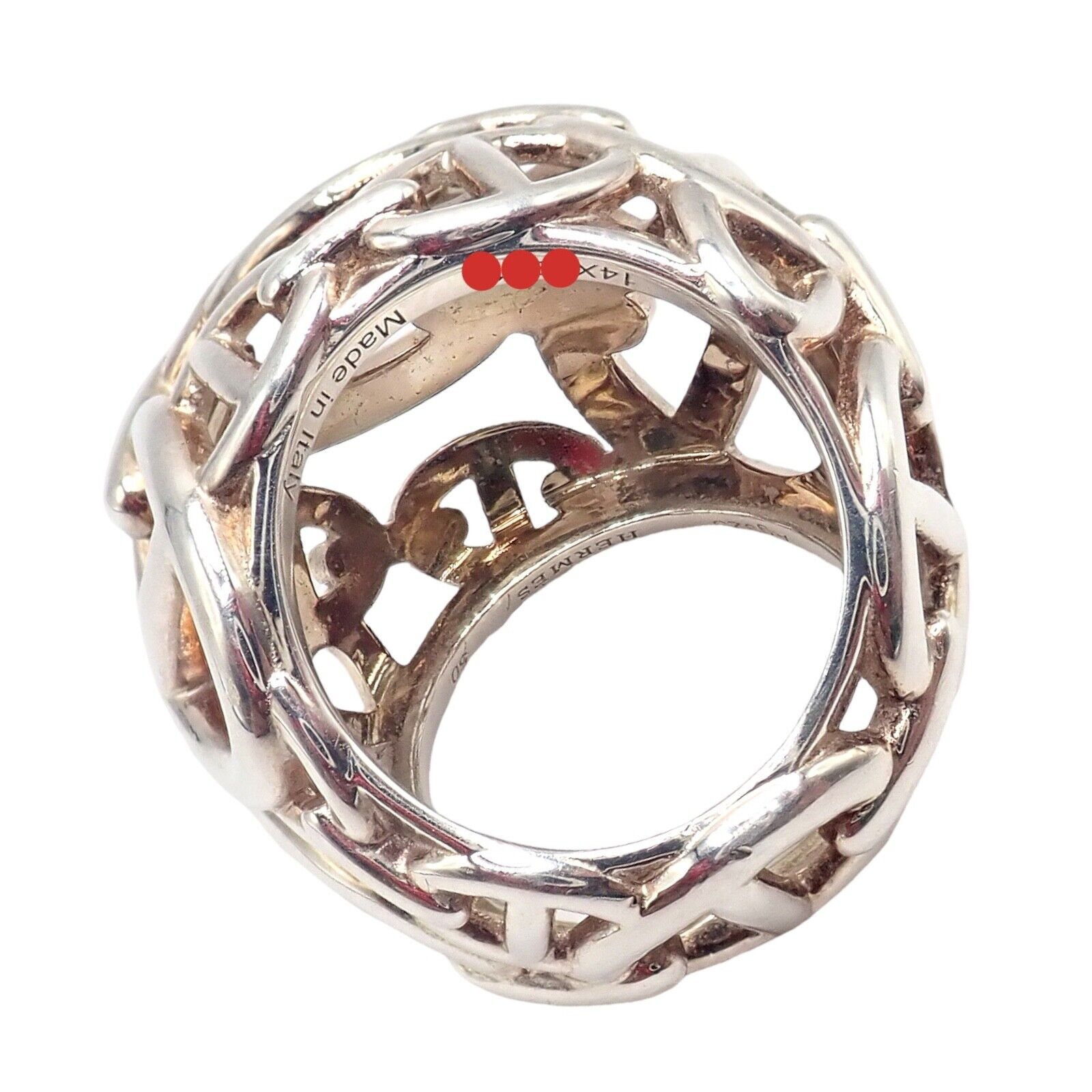 Authentic! Hermes Sterling Silver Large Chaine D'anchre Dome Ring sz 4.5 | Fortrove
