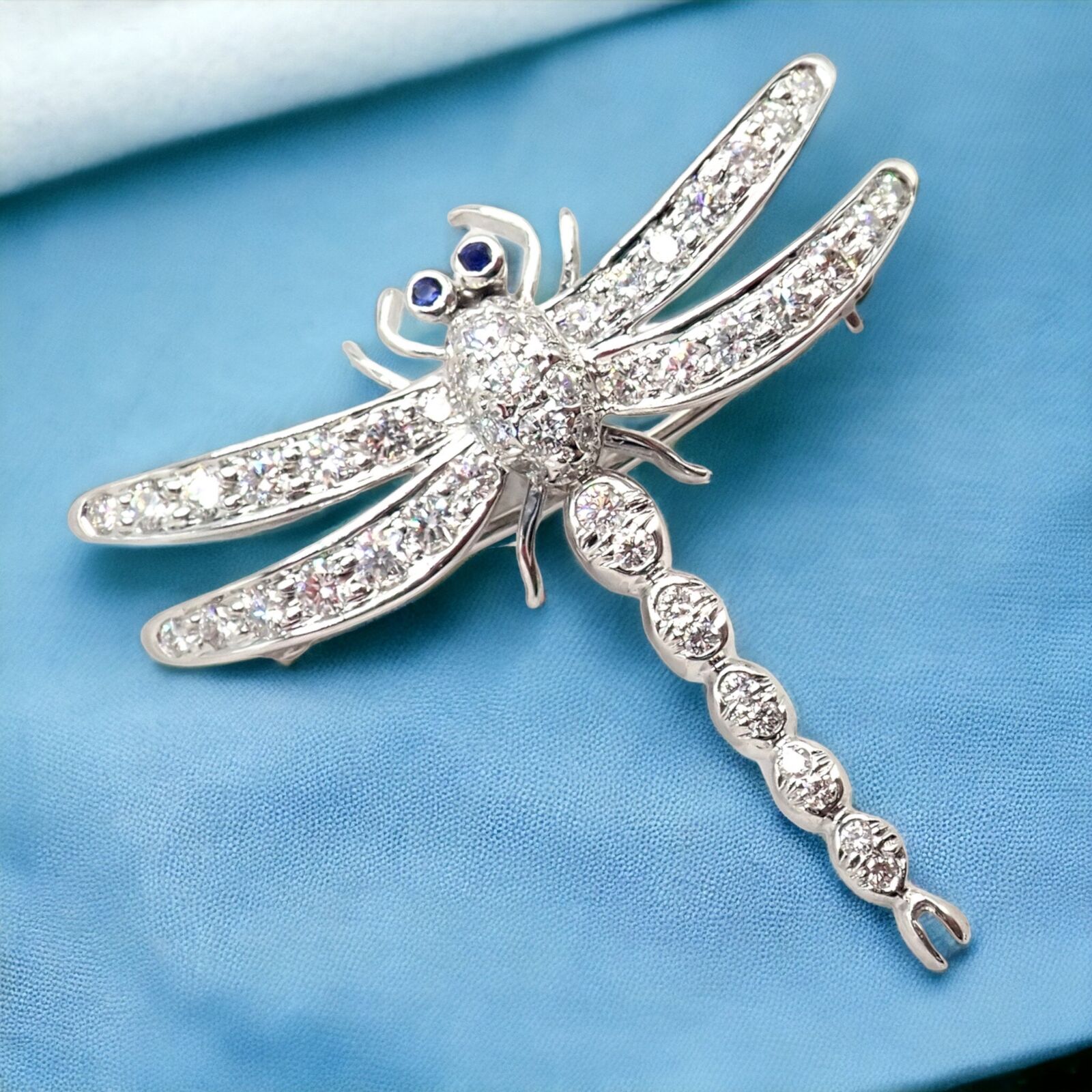 Rare! Authentic Tiffany & Co. Platinum Dragonfly Diamond Sapphire Pin Brooch | Fortrove