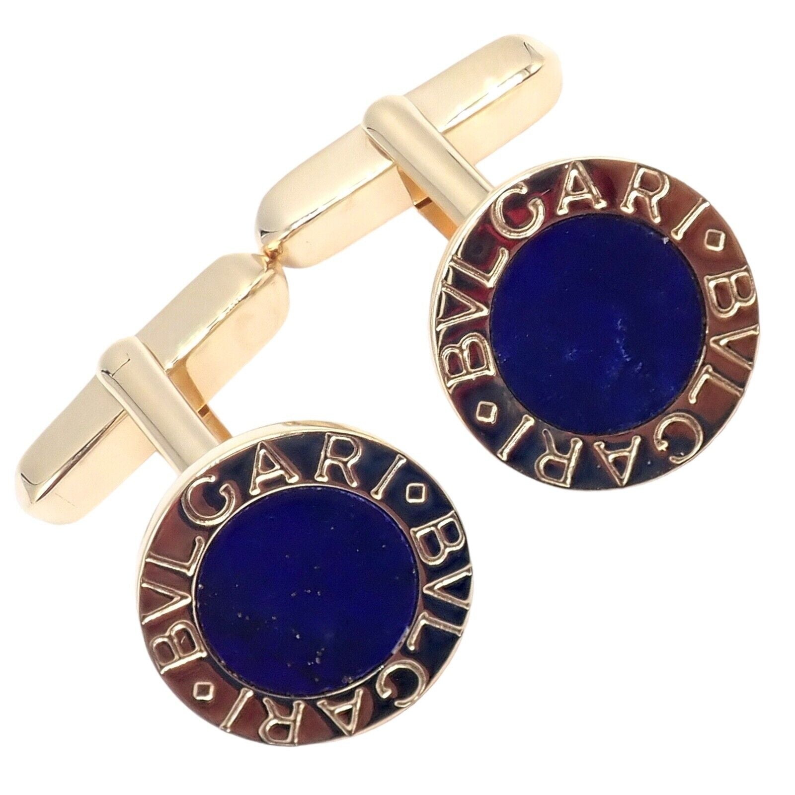 Authentic! Bvlgari Bulgari 18k Yellow Gold Lapis Lazuli Cufflinks | Fortrove