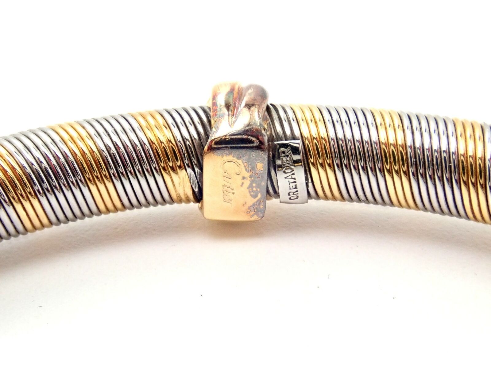 Authentic Vintage Cartier 18k Yellow Gold + Steel Bangle Trinity Bracelet | Fortrove