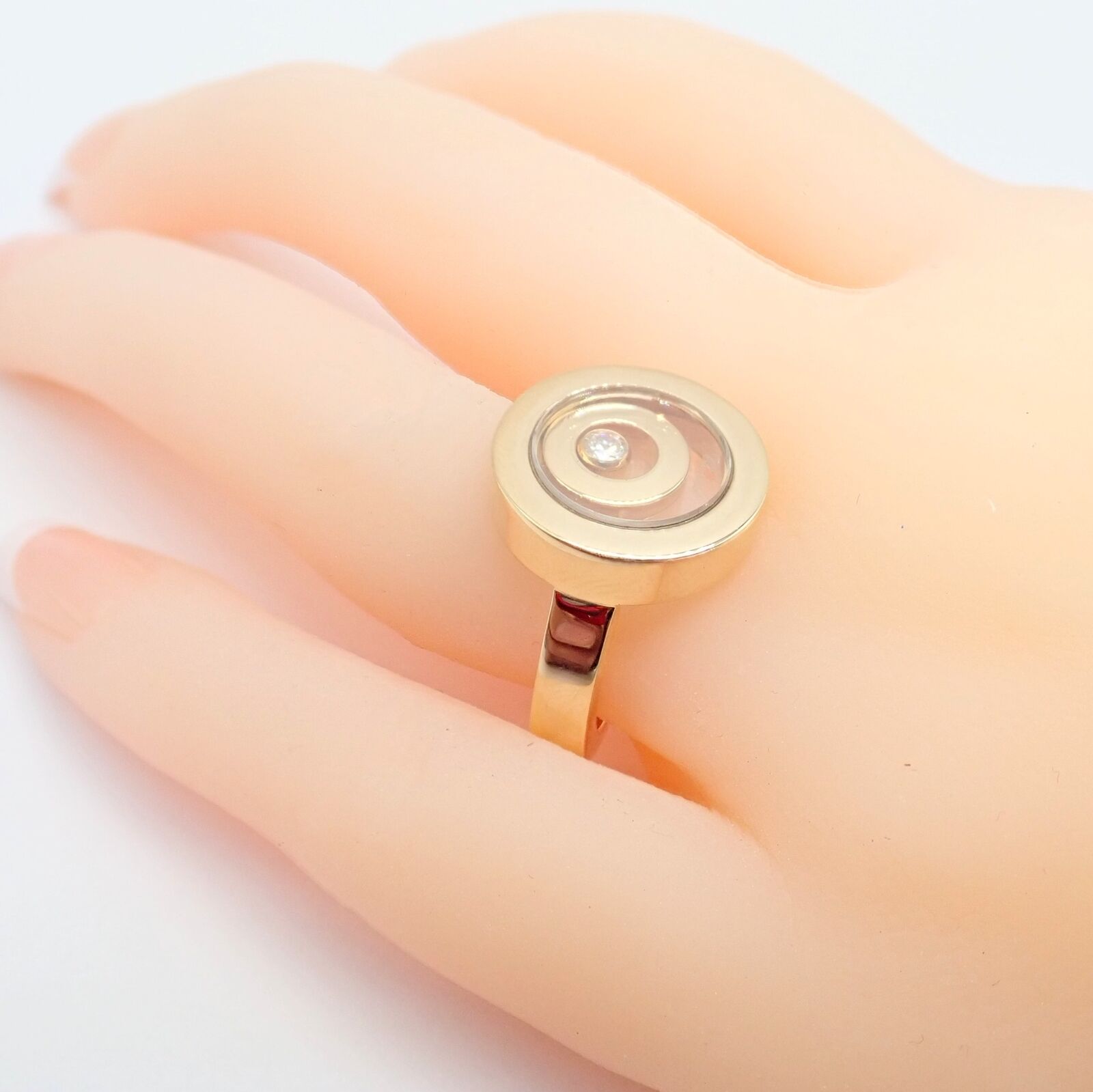 Authentic! Chopard 18k Yellow Gold Diamond Double Circle Happy Spirit Ring | Fortrove