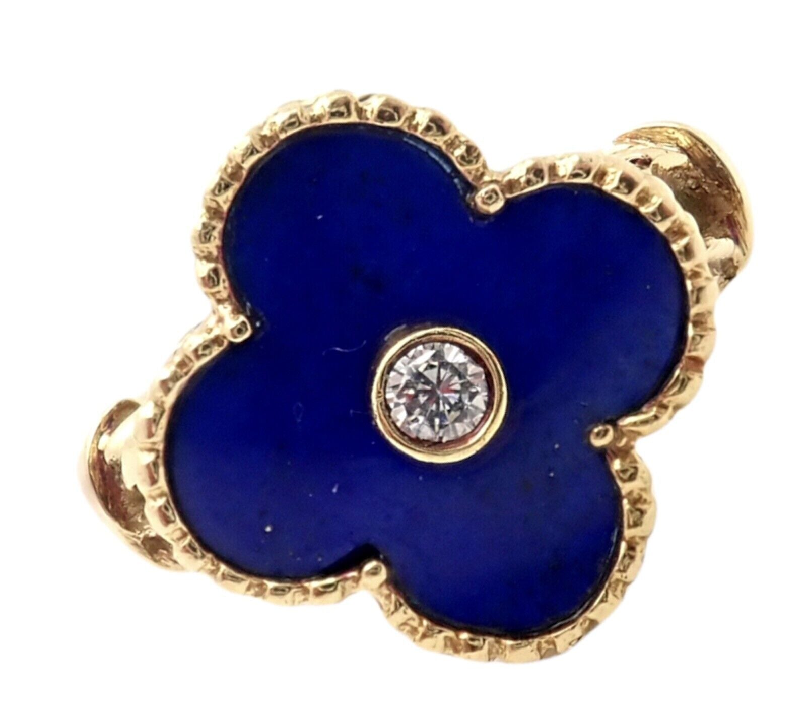 Van Cleef & Arpels Alhambra 18k Yellow Gold Lapis Lazuli Diamond Ring Sz 5.75 | Fortrove