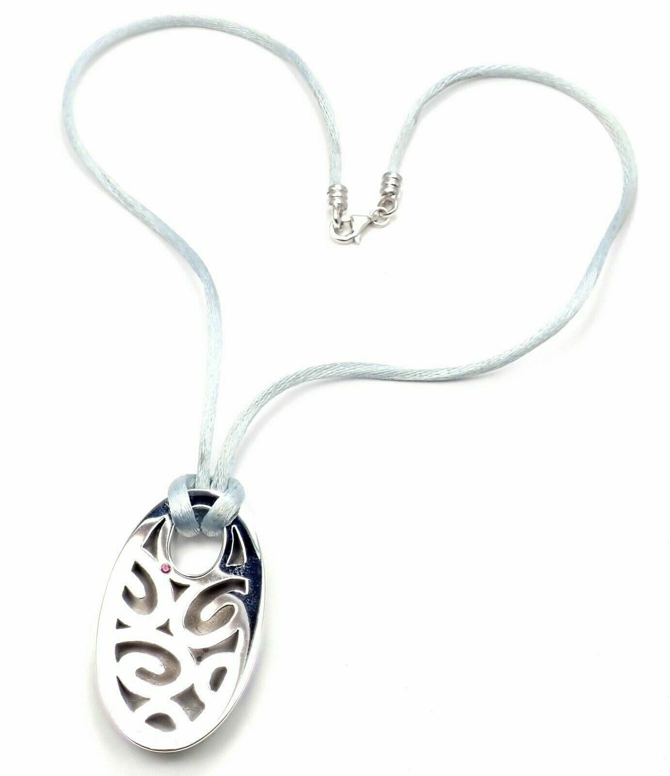 Roberto Coin 18k White Gold Diamond Green Enamel Silk Cord Pendant Necklace | Fortrove