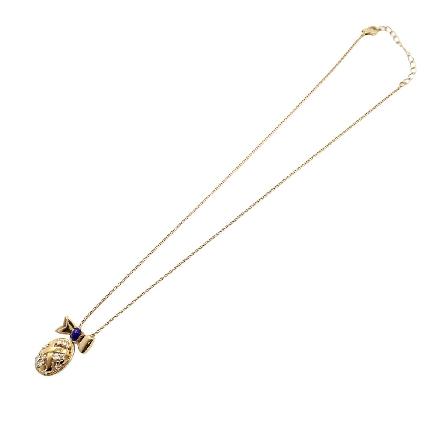 Authentic! Christian Dior 18k Yellow Gold Lapis Diamond Egg Pendant Necklace | Fortrove