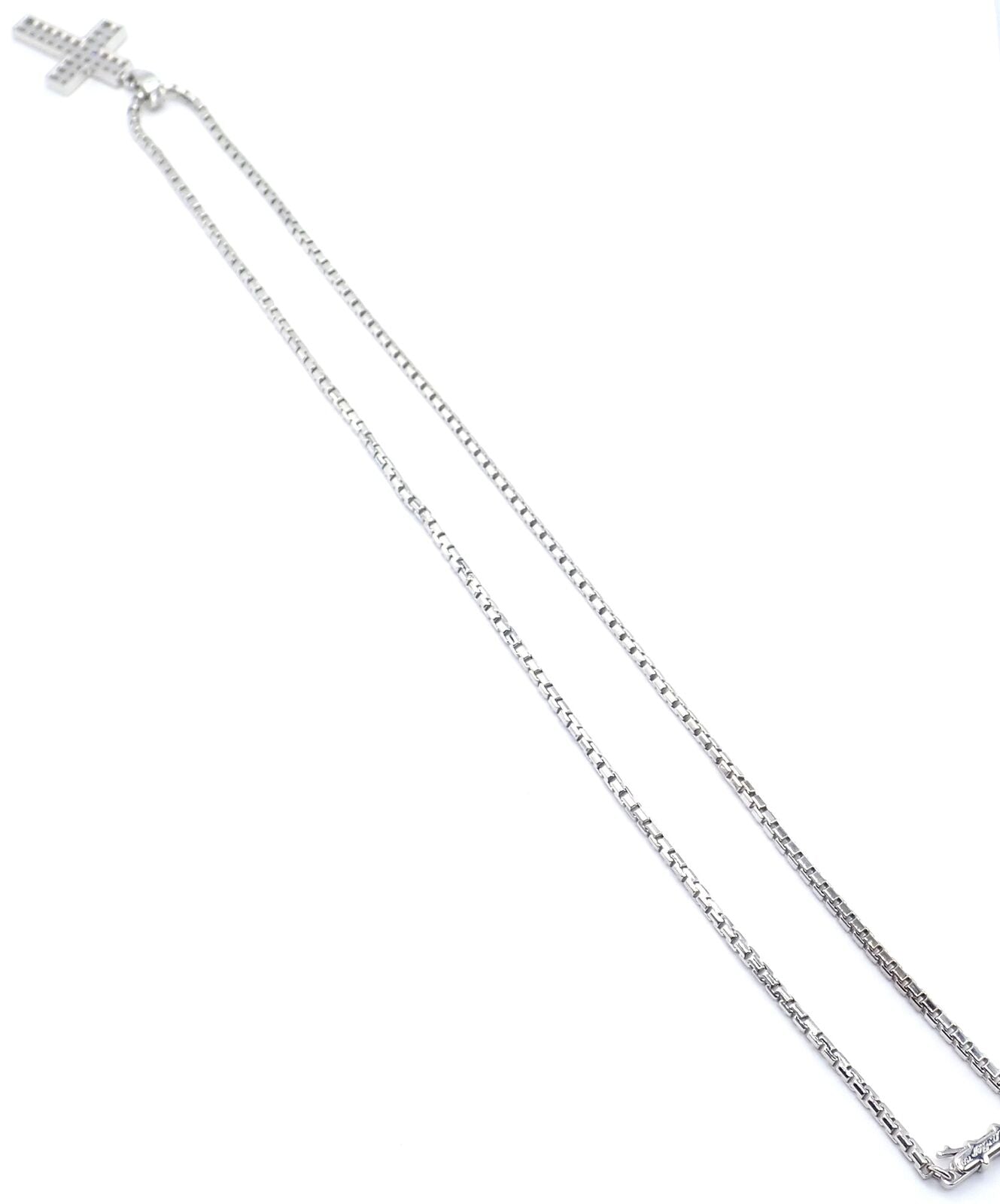 Authentic Cartier Cross 18k White Gold Diamond Charm Pendant Link Necklace Paper | Fortrove