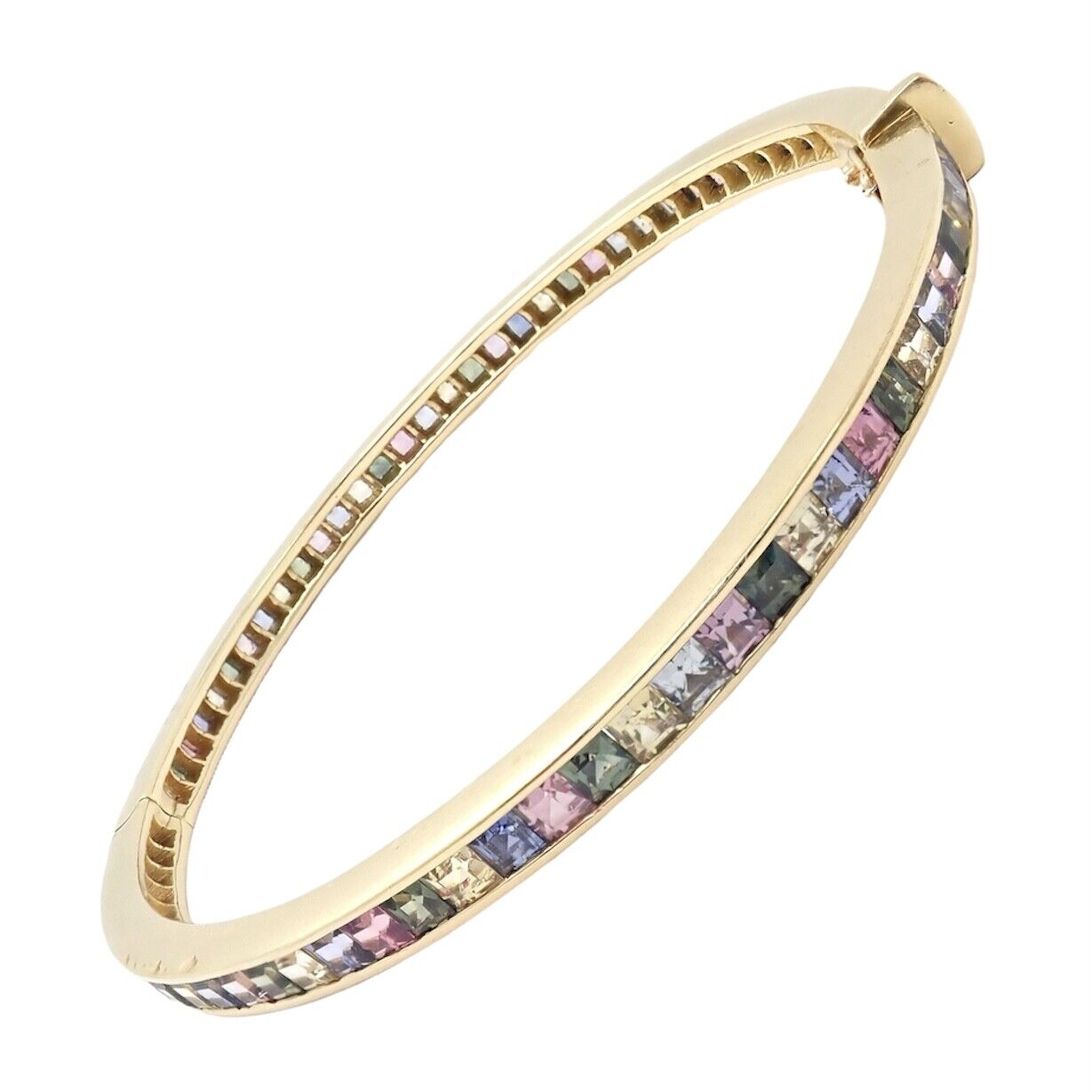 Authentic! Julius Cohen 18k Yellow Gold Diamond Pastel Color Stone Cuff Bracelet | Fortrove