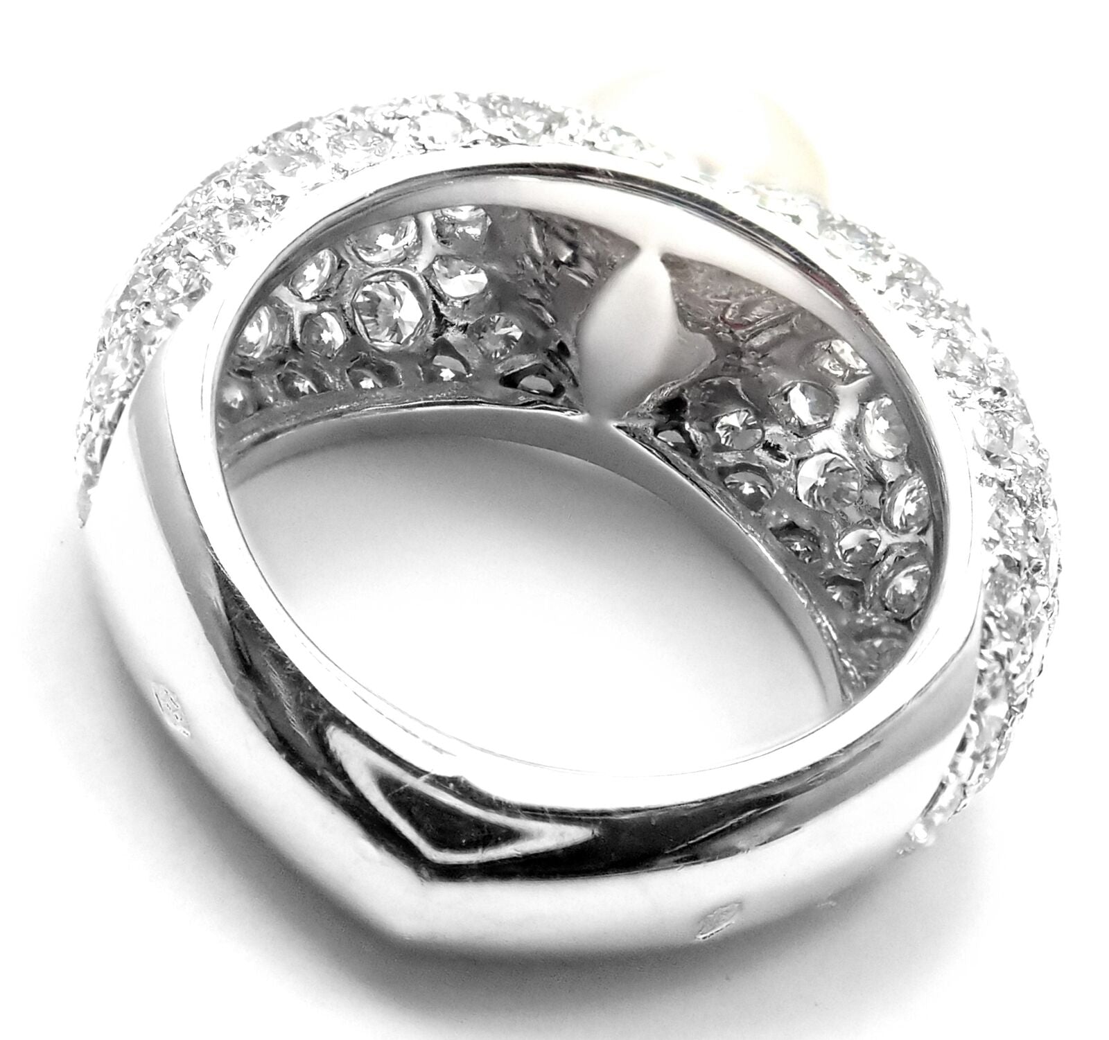 Authentic! Cartier Juliette 18k White Gold Cultured Pearl Diamond Band Ring | Fortrove